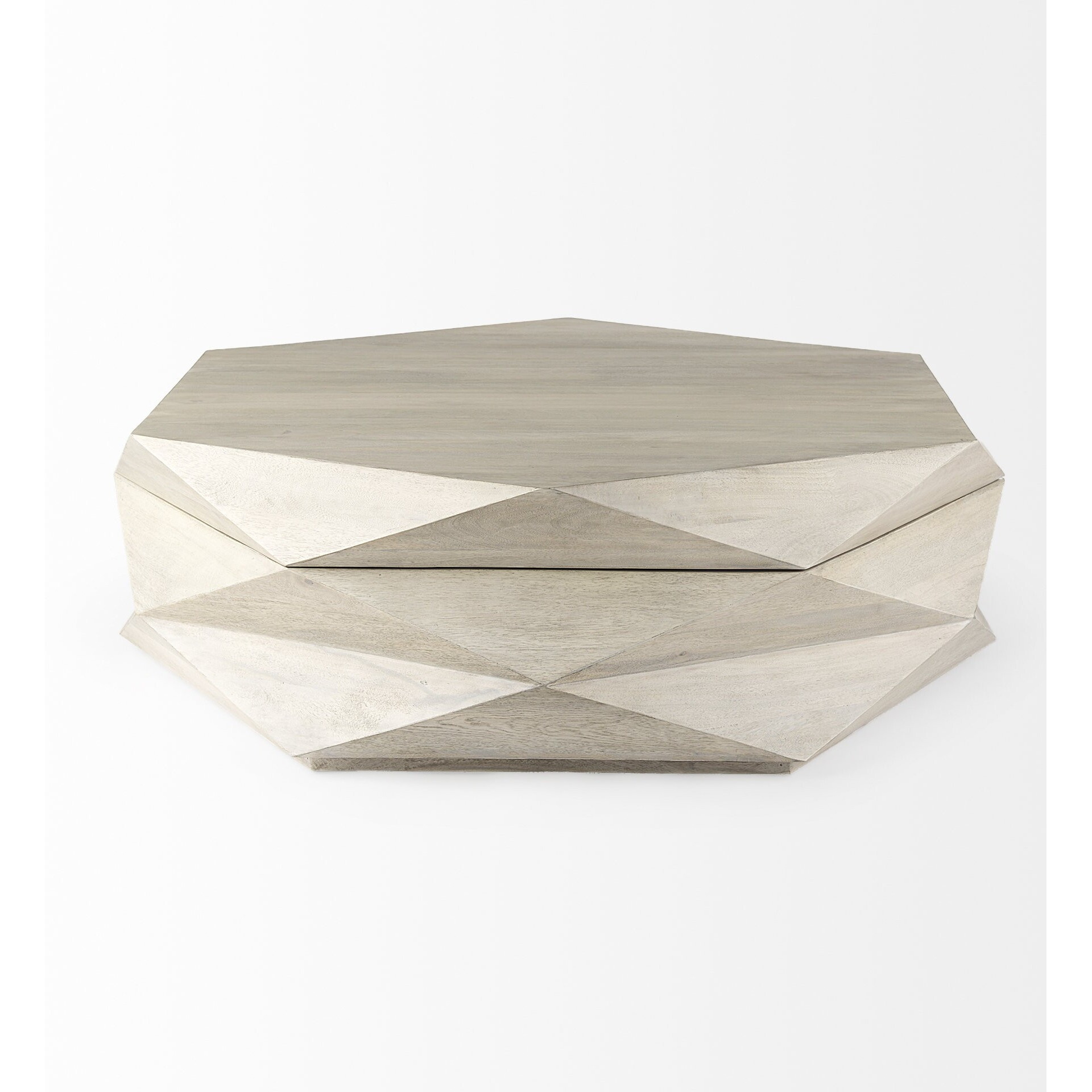 Mod Geometric Whitewash Solid Wood Coffee Table