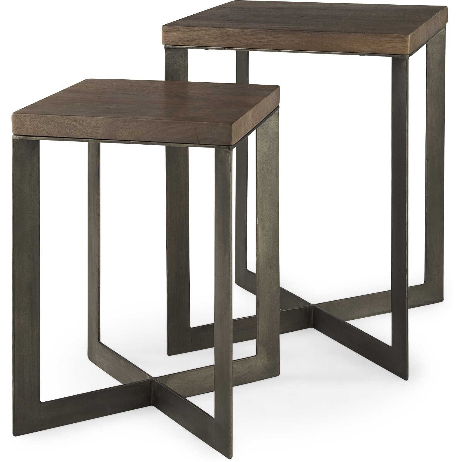 Set Of Two Geo Dark Brown Metallic And Wood Tables