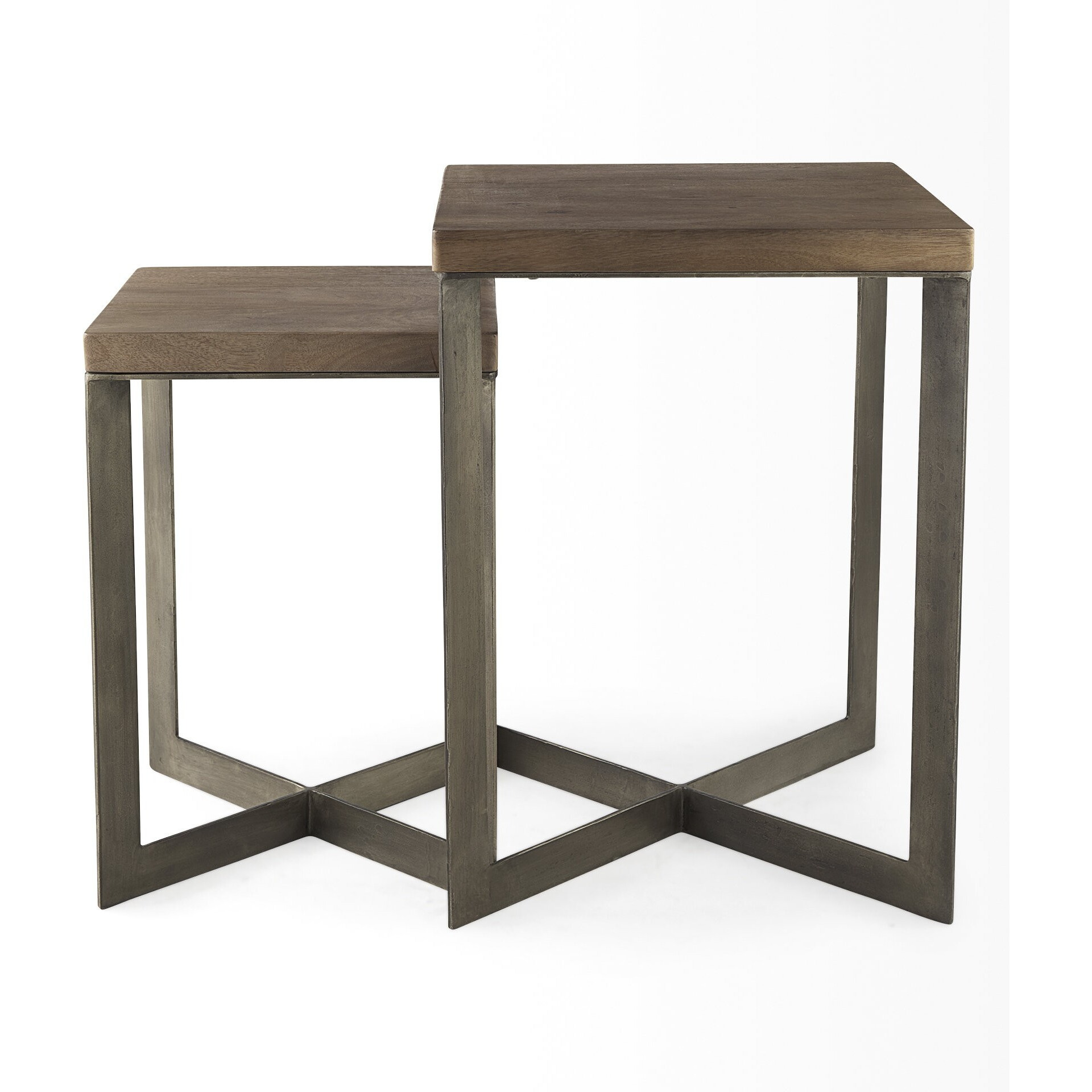 Set Of Two Geo Dark Brown Metallic And Wood Tables