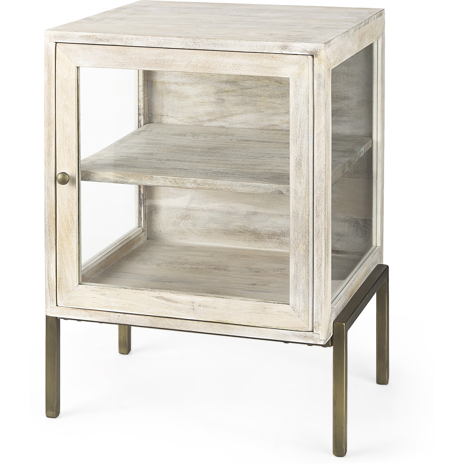 Rustic Weathered White And Gold Shadowbox Cabinet