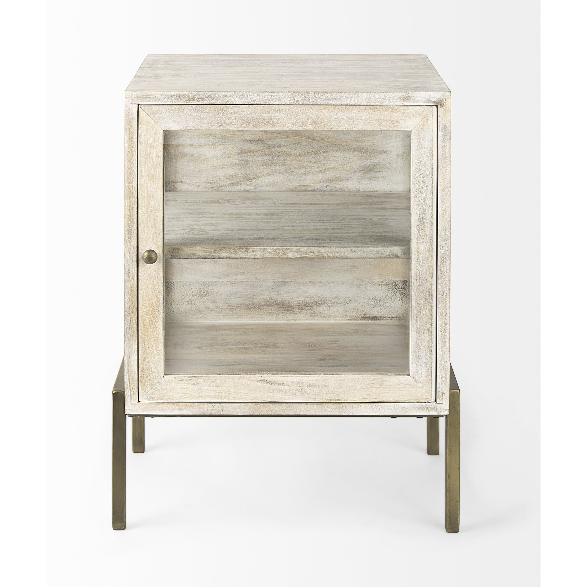 Rustic Weathered White And Gold Shadowbox Cabinet