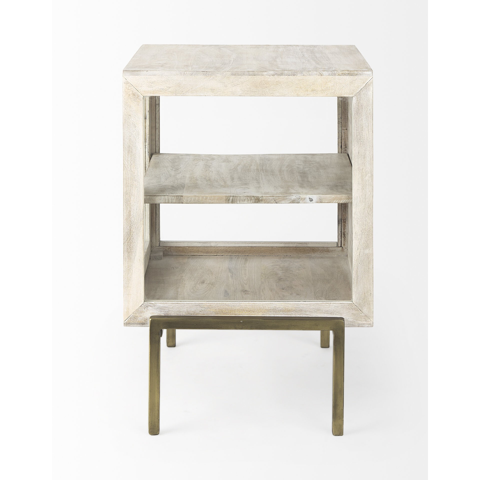 Rustic Weathered White And Gold Shadowbox Cabinet