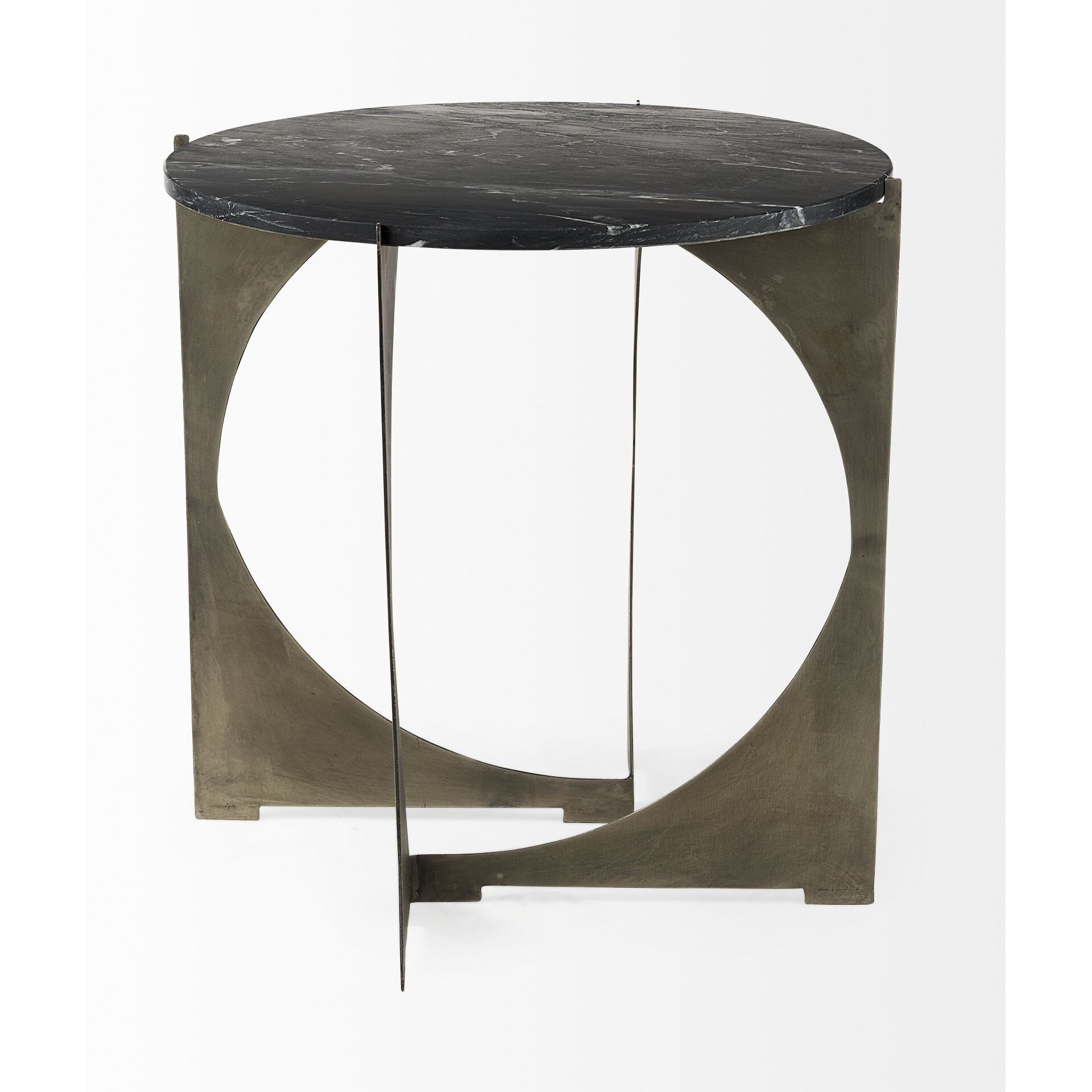 Mod Black Marble Antiqued Nickel Side Table