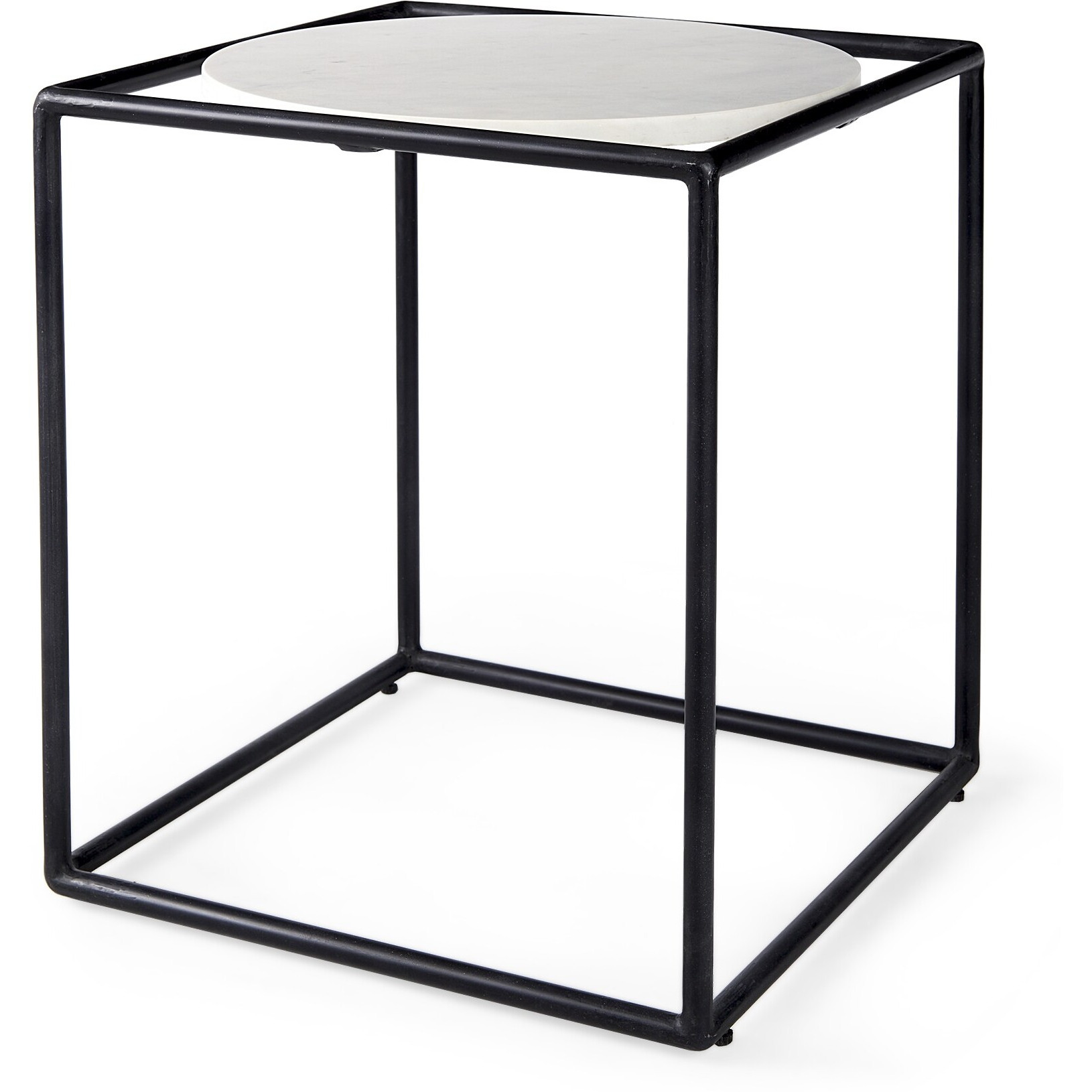 Suspended White Marble Black Metal Geo Side Table