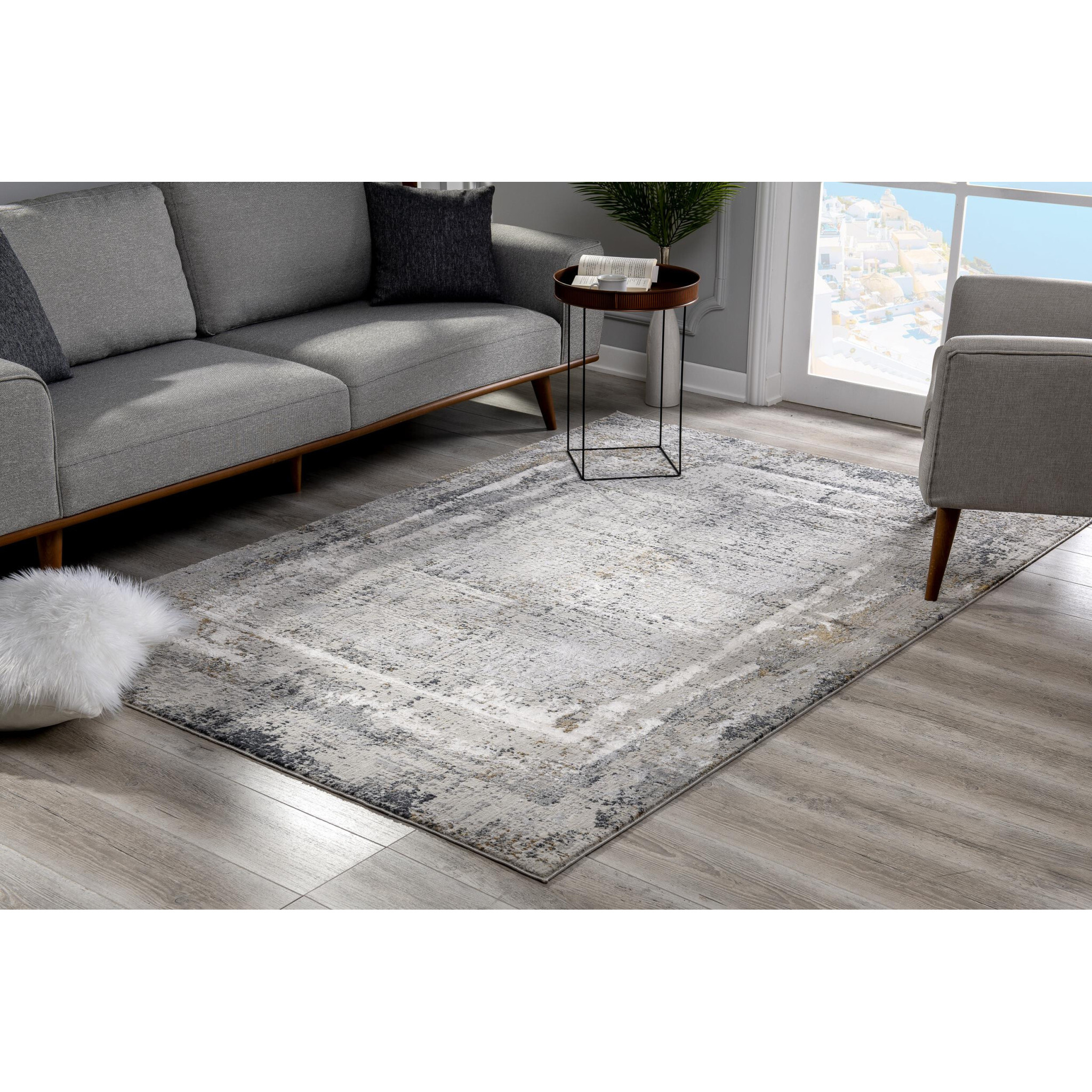 4 X 6 Gray And Ivory Abstract Distressed Area Rug
