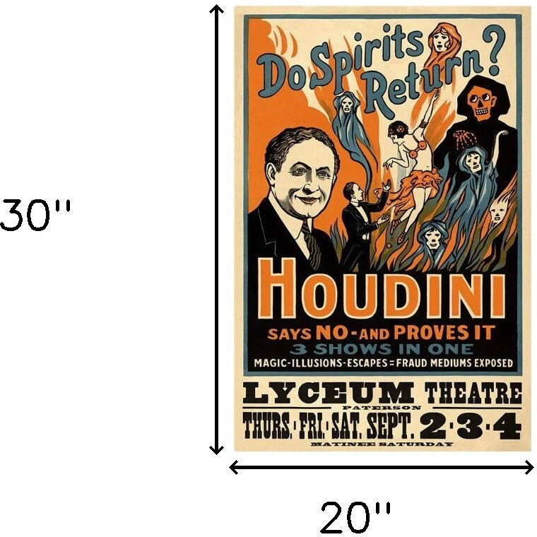 20"" X 30"" Houdini Spirits Vintage Magic Poster Wall Art