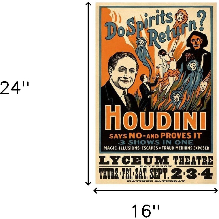 16"" X 24"" Houdini Spirits Vintage Magic Poster Wall Art