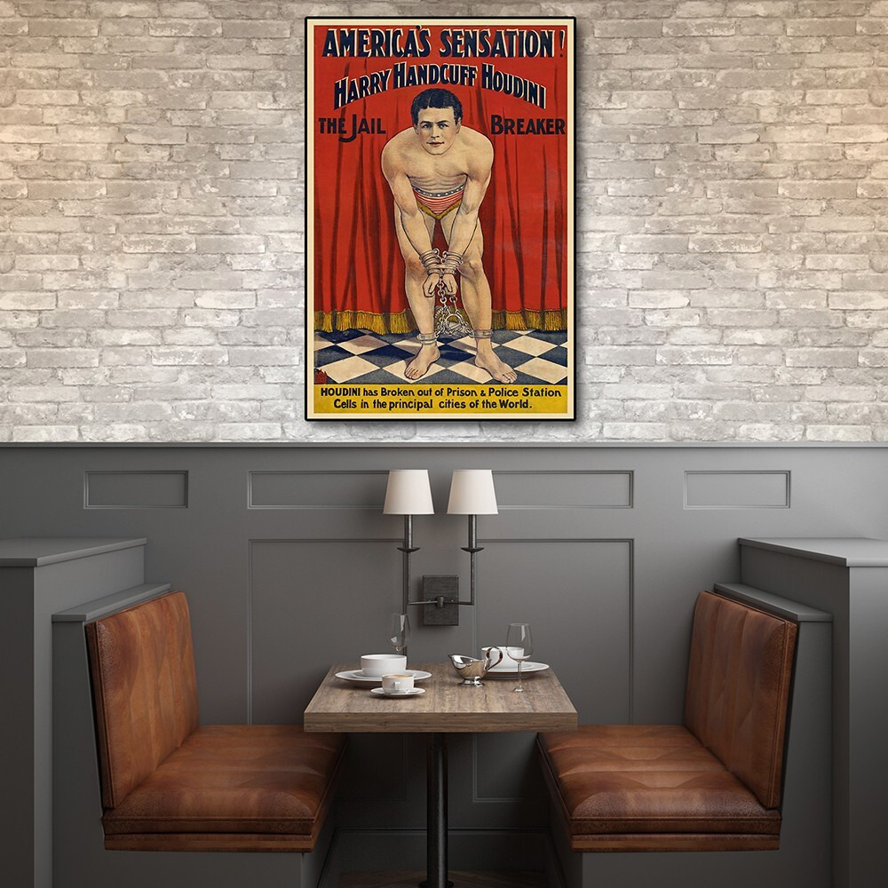 24"" X 36"" Houdini In Handcuffs Vintage Magic Poster Wall Art