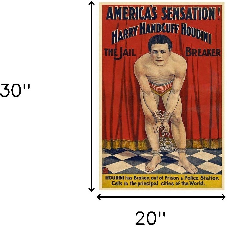 20"" X 30"" Houdini In Handcuffs Vintage Magic Poster Wall Art
