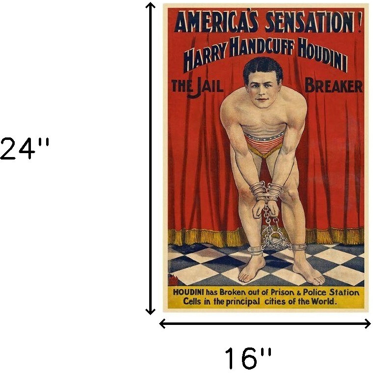 16"" X 24"" Houdini In Handcuffs Vintage Magic Poster Wall Art