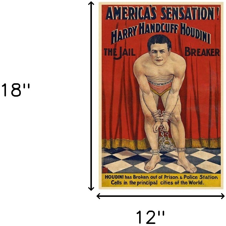 12"" X 18"" Houdini In Handcuffs Vintage Magic Poster Wall Art