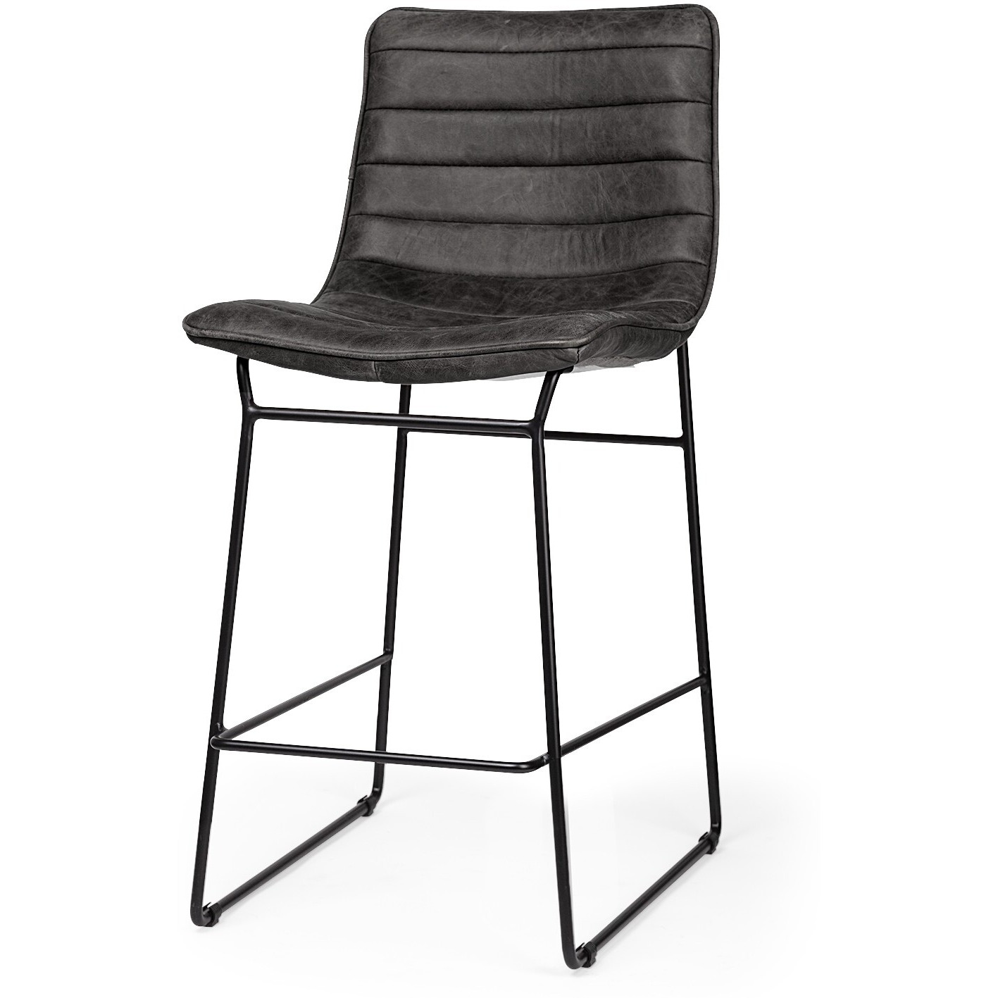Black Leather Metal Frame Counter Stool