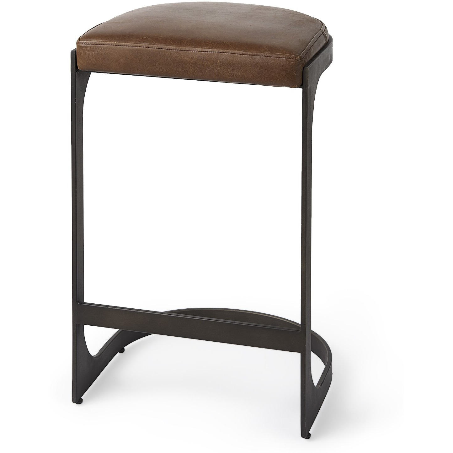 Brown Leather C Shape Metal Counter Stool