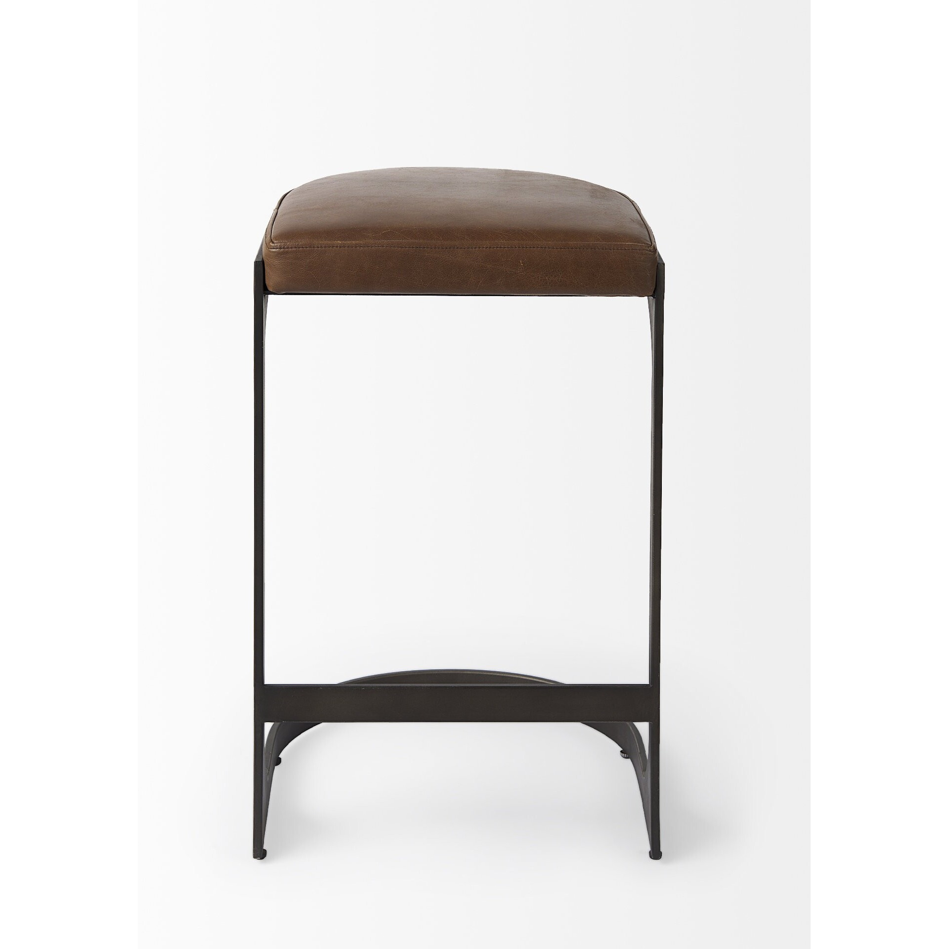 Brown Leather C Shape Metal Counter Stool