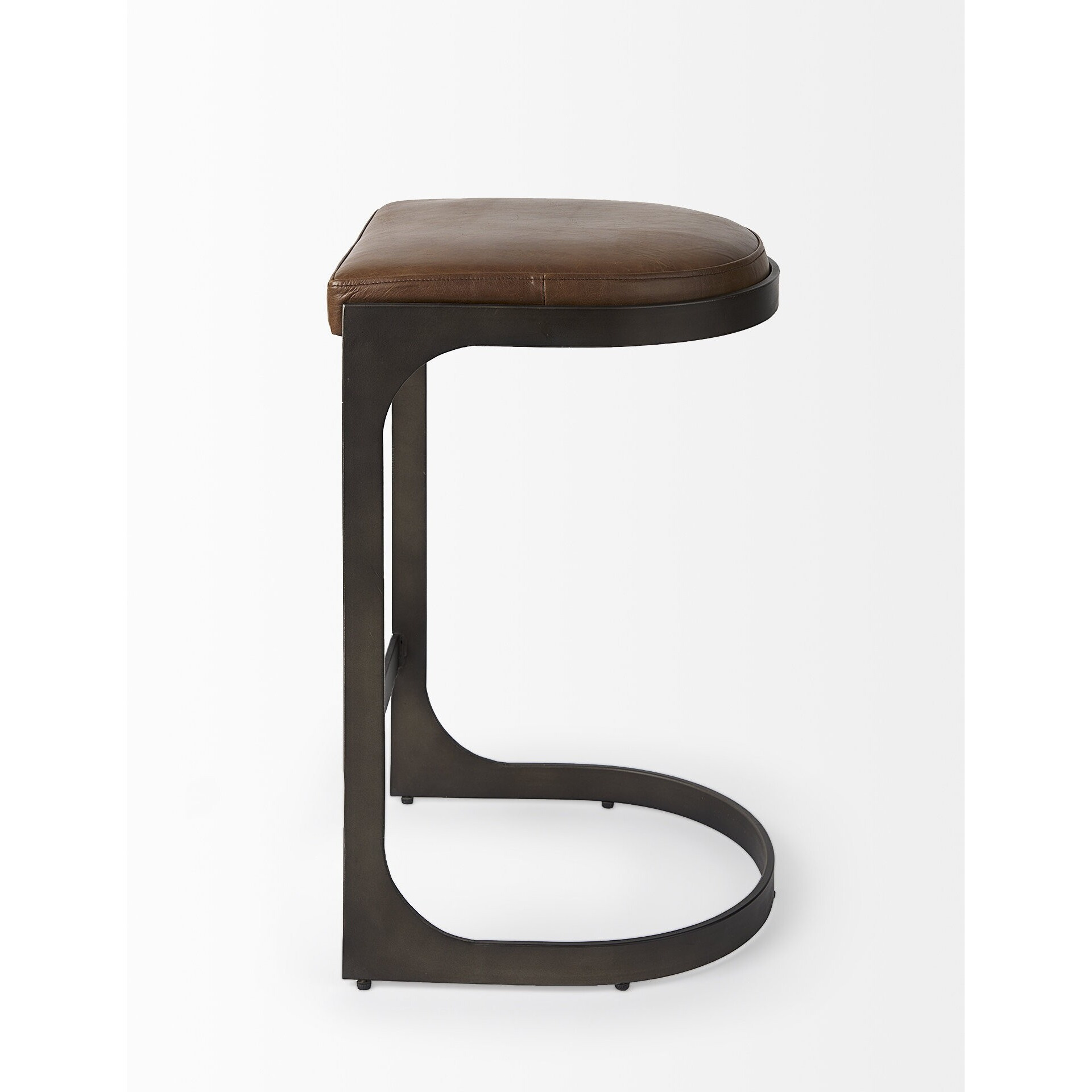 Brown Leather C Shape Metal Counter Stool