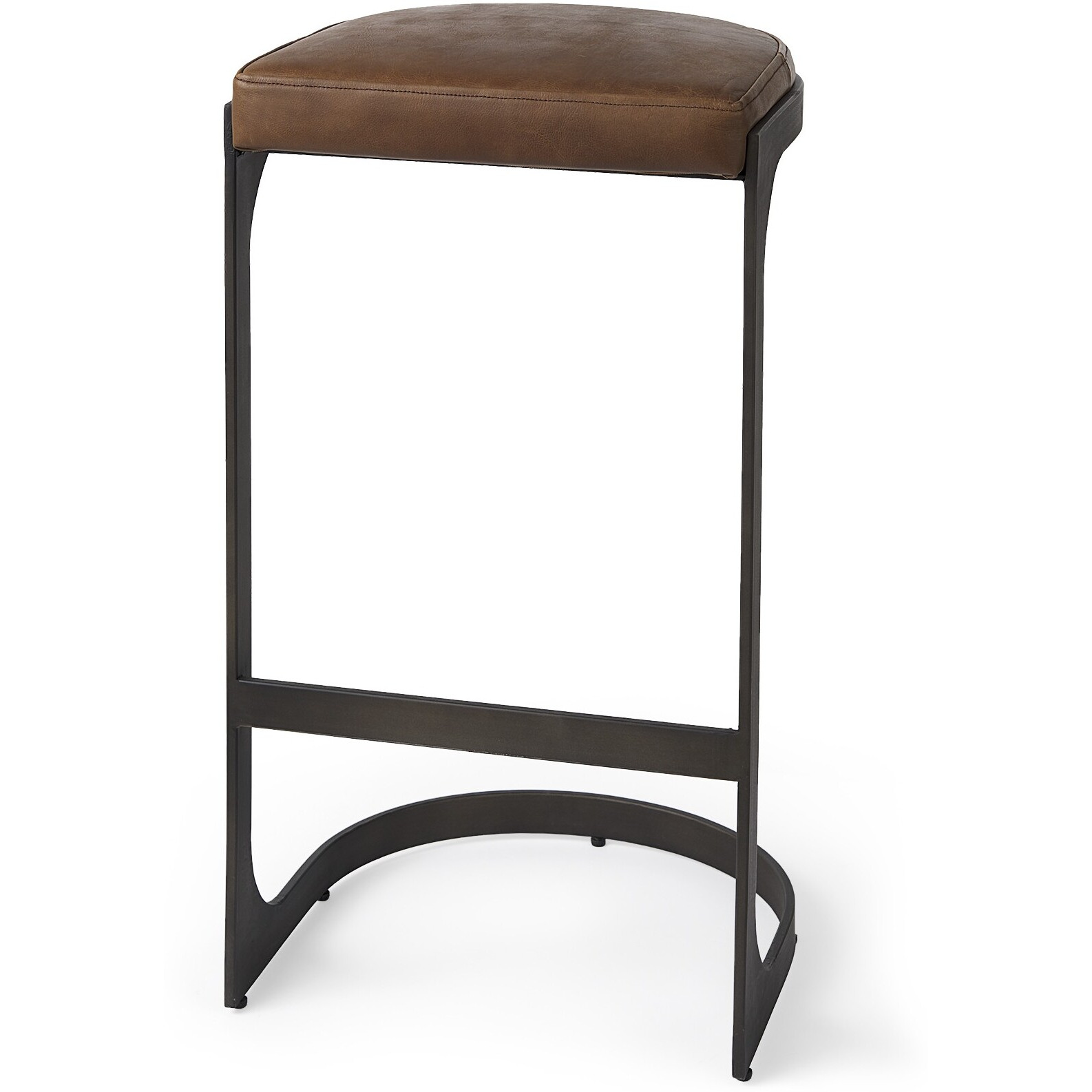 Brown Leather C Shape Metal Bar Stool
