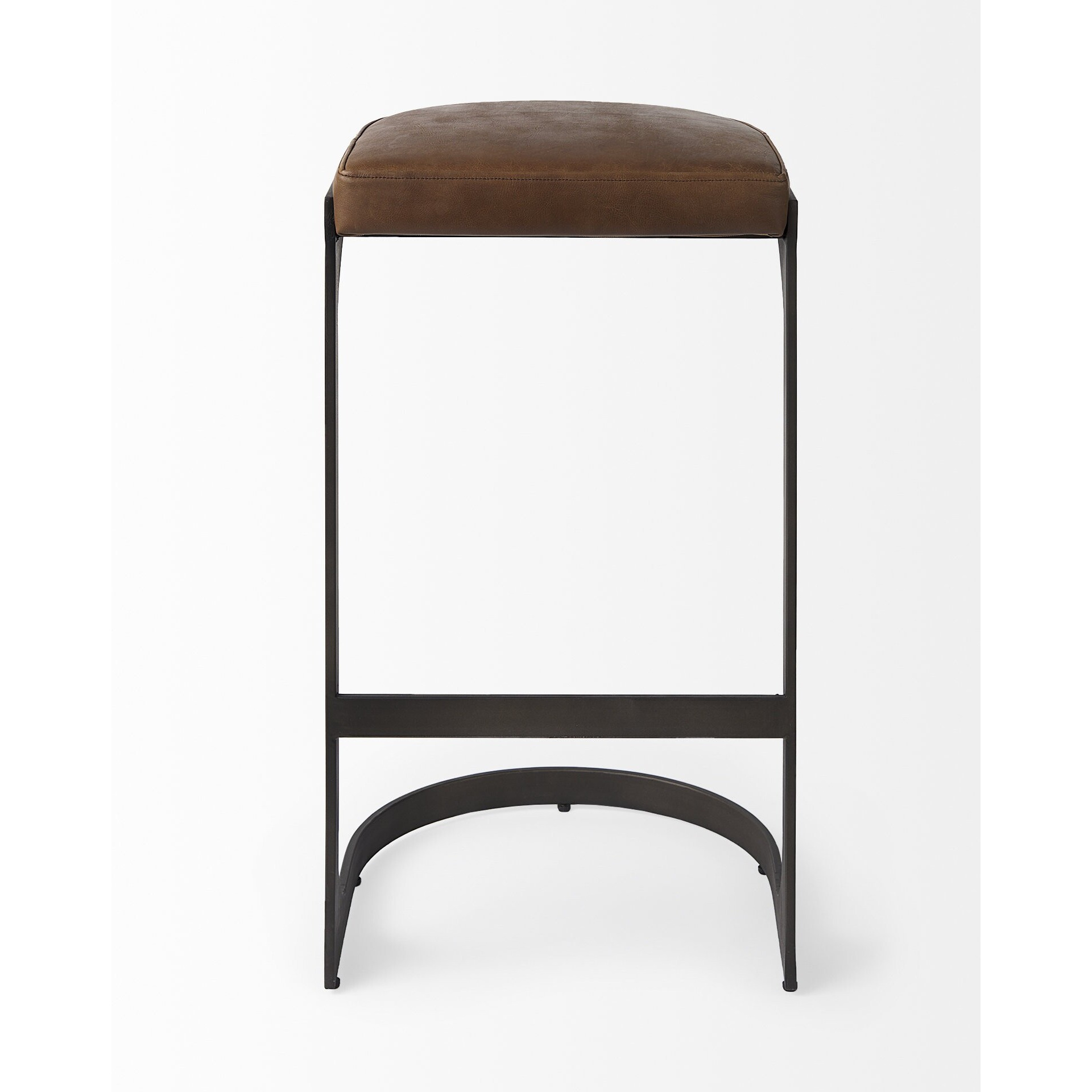 Brown Leather C Shape Metal Bar Stool