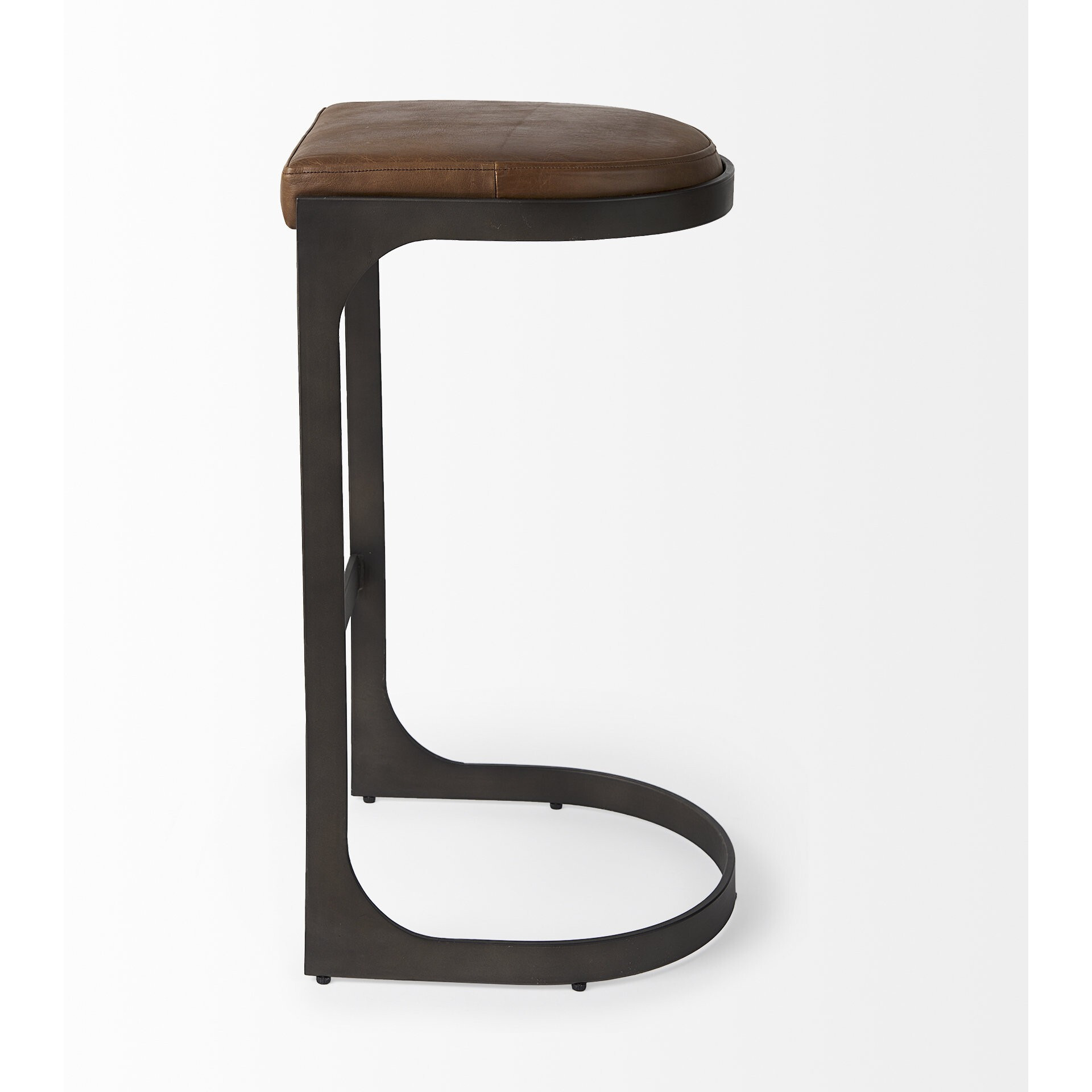 Brown Leather C Shape Metal Bar Stool