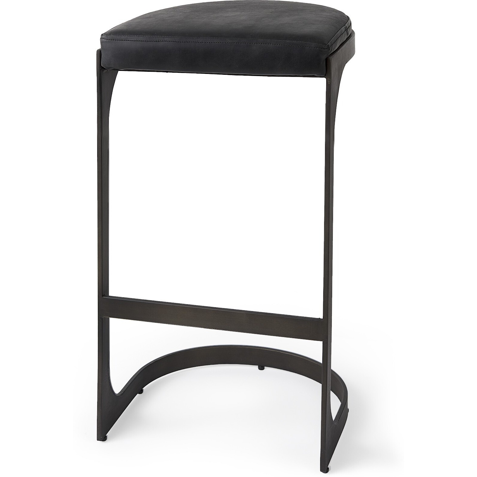 Black Leather C Shape Metal Bar Stool