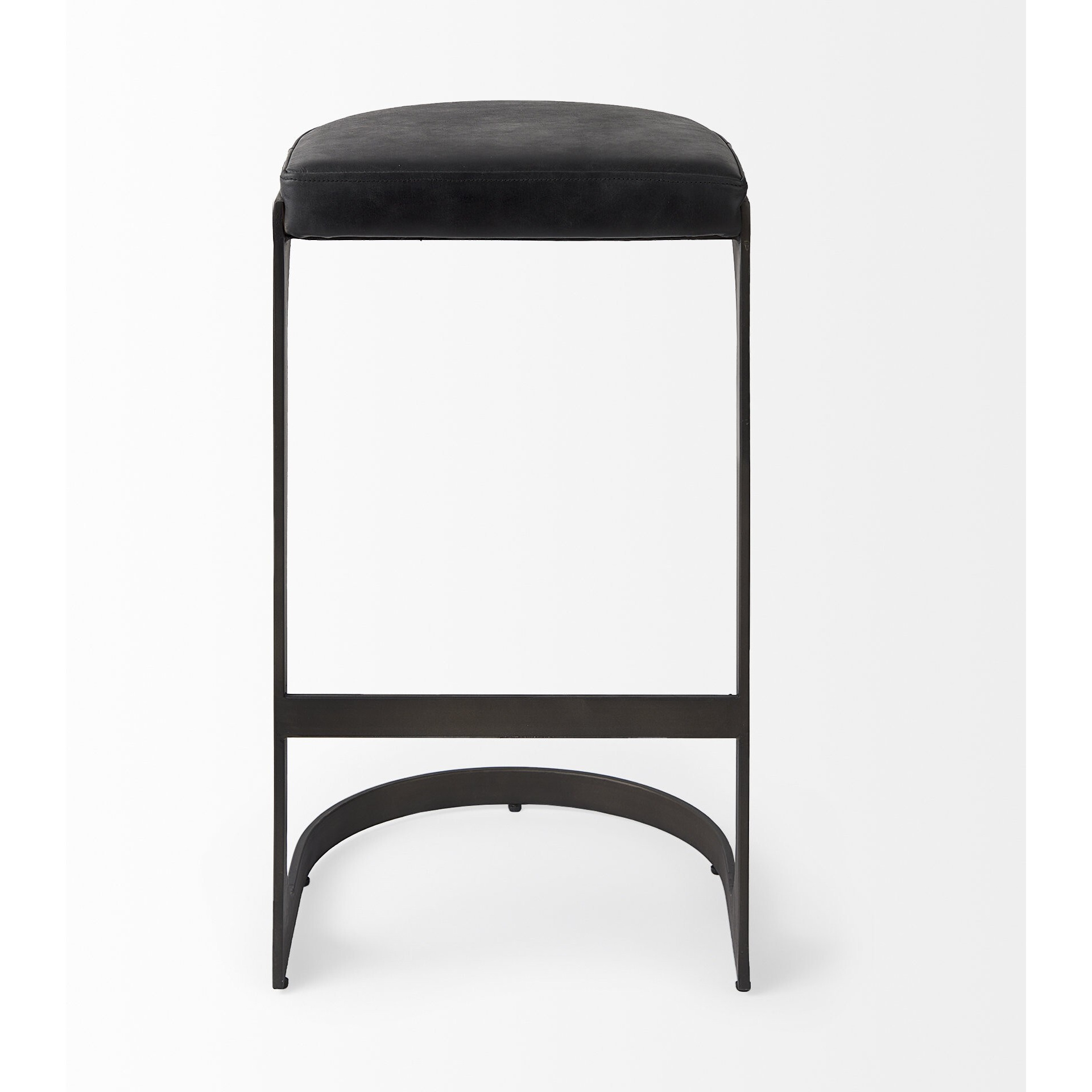 Black Leather C Shape Metal Bar Stool