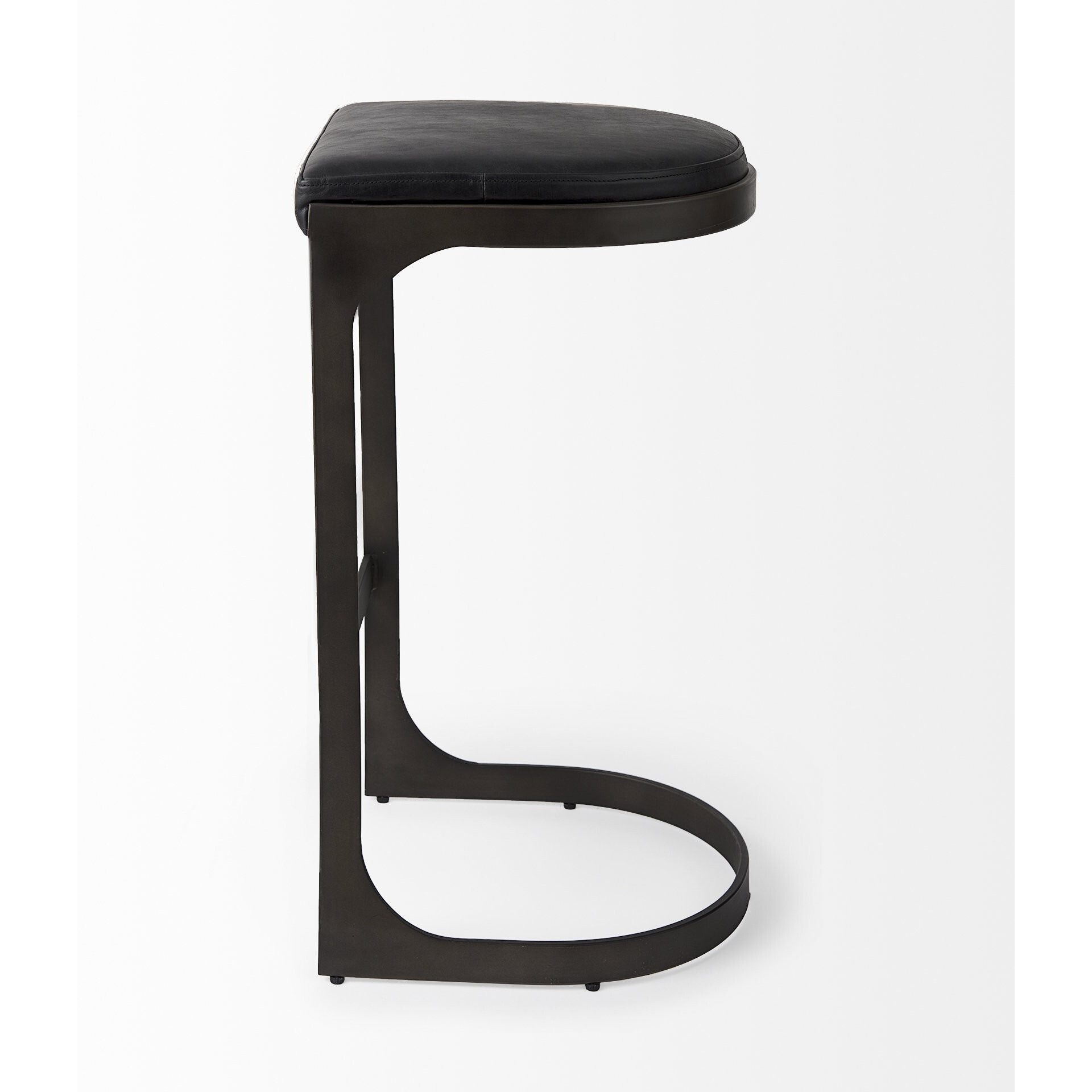 Black Leather C Shape Metal Bar Stool