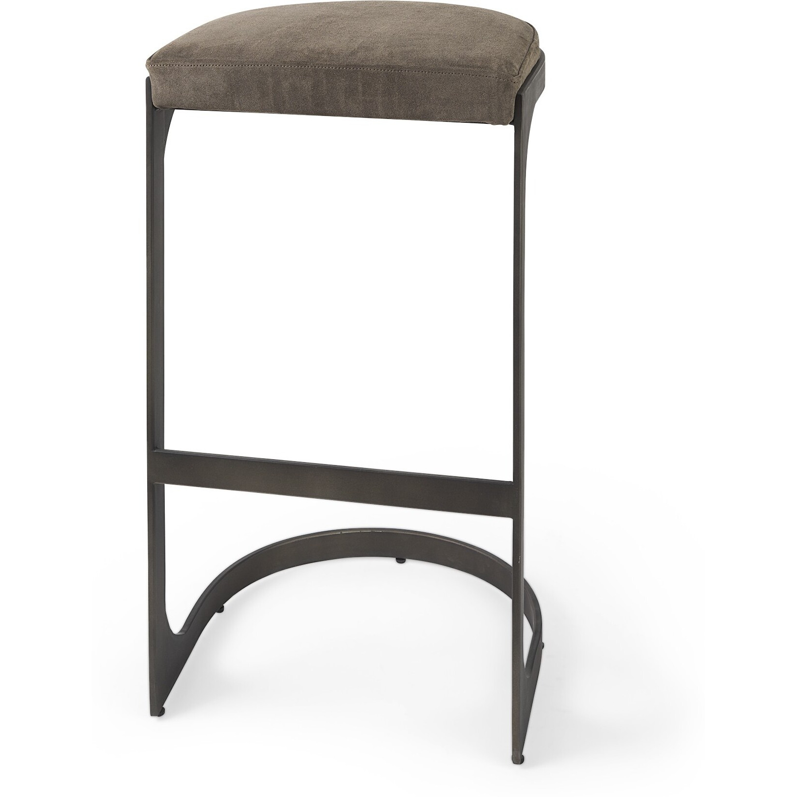 Dark Brown Leather C Shape Metal Bar Stool