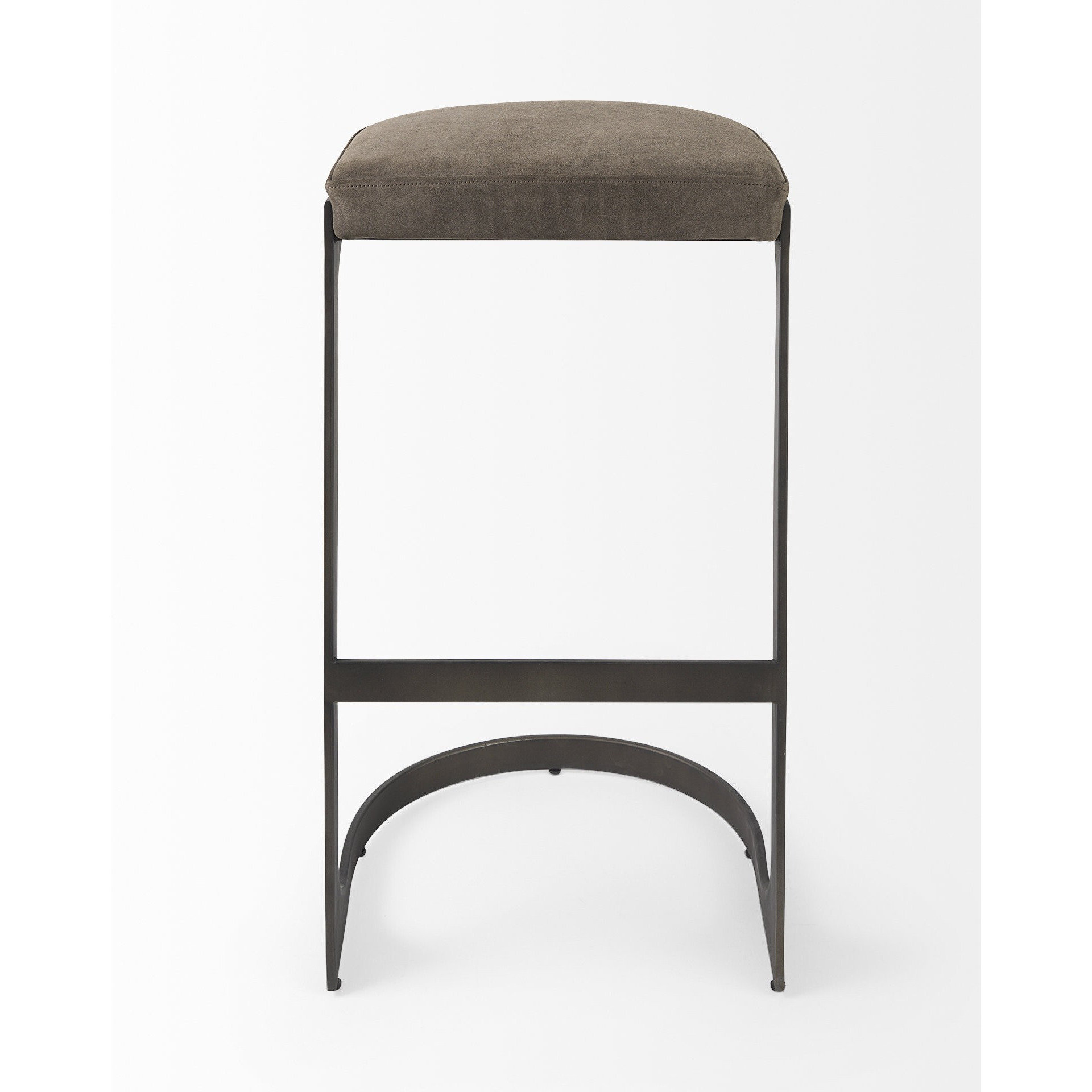 Dark Brown Leather C Shape Metal Bar Stool