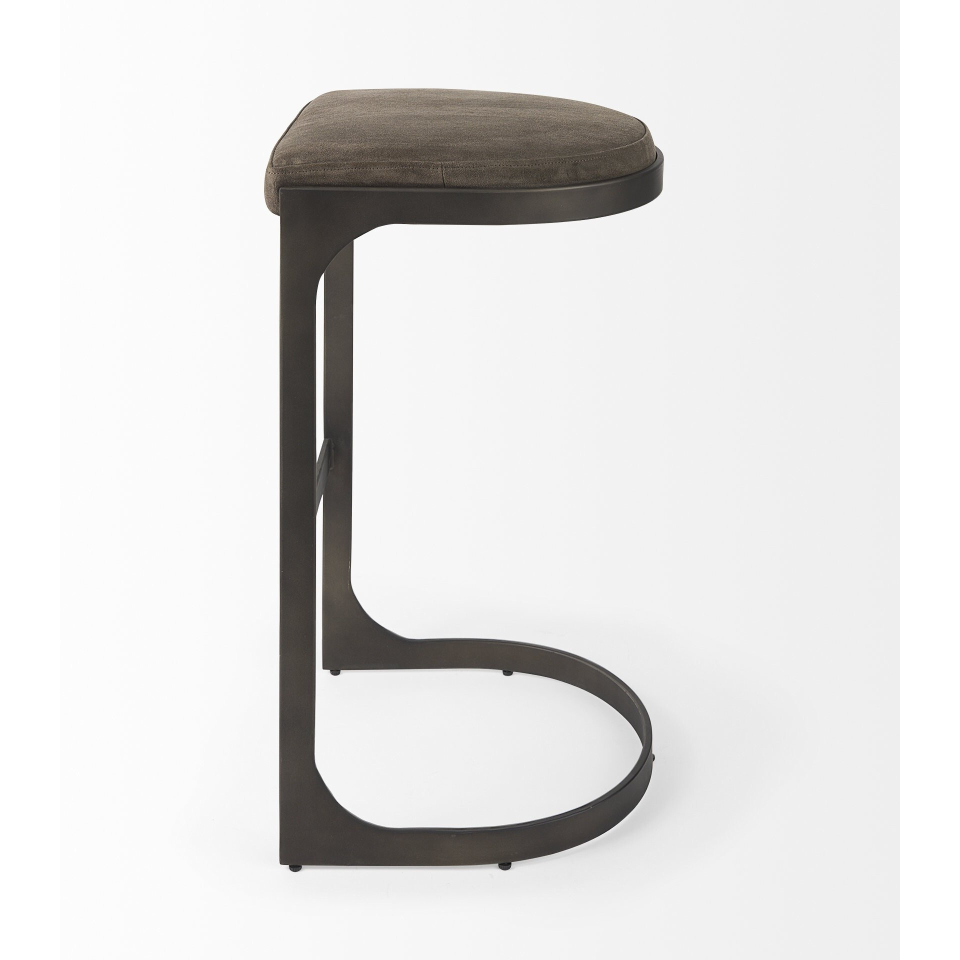 Dark Brown Leather C Shape Metal Bar Stool