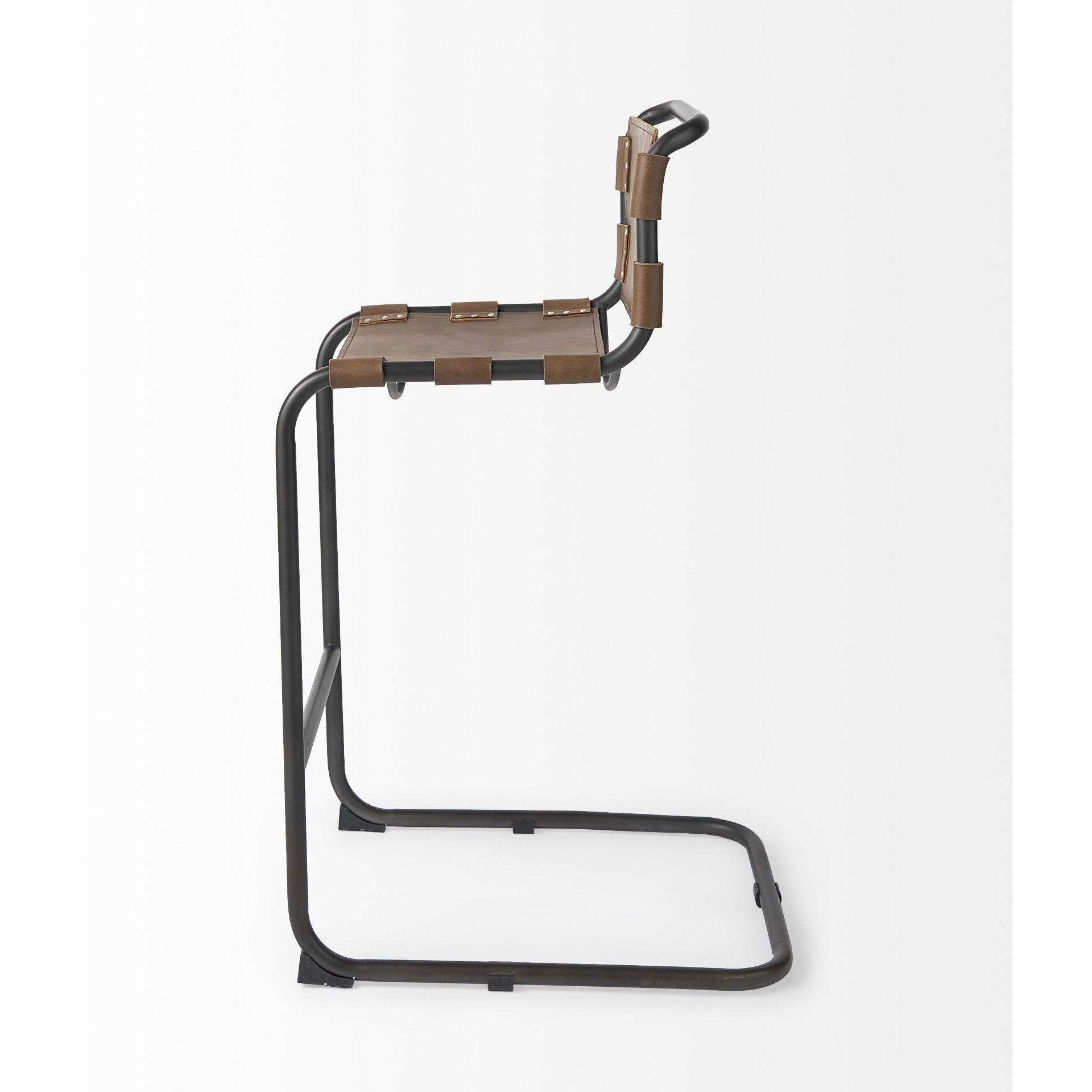 Light Brown Leather Iron Framed Bar Stool
