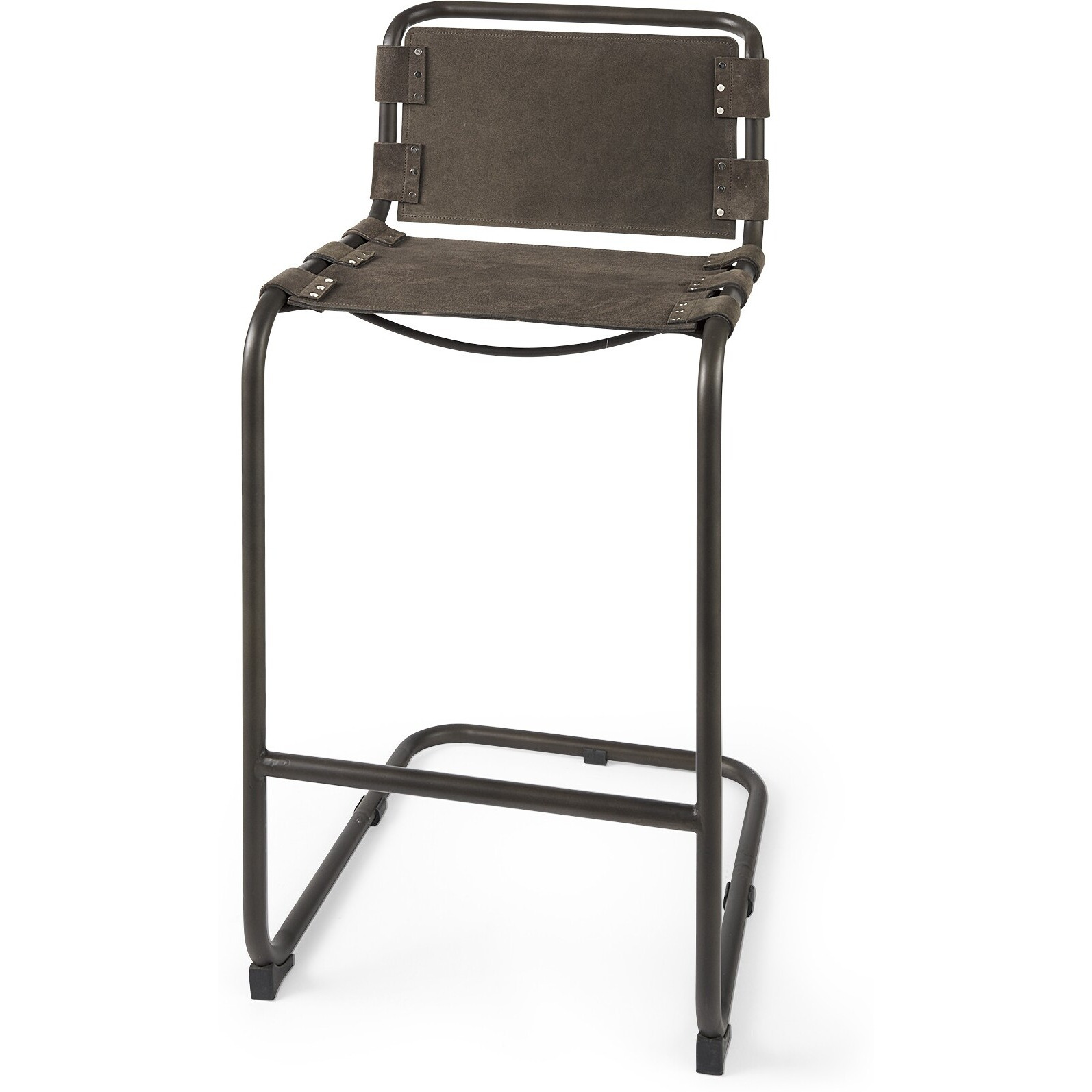 Dark Brown Leather Iron Framed Bar Stool