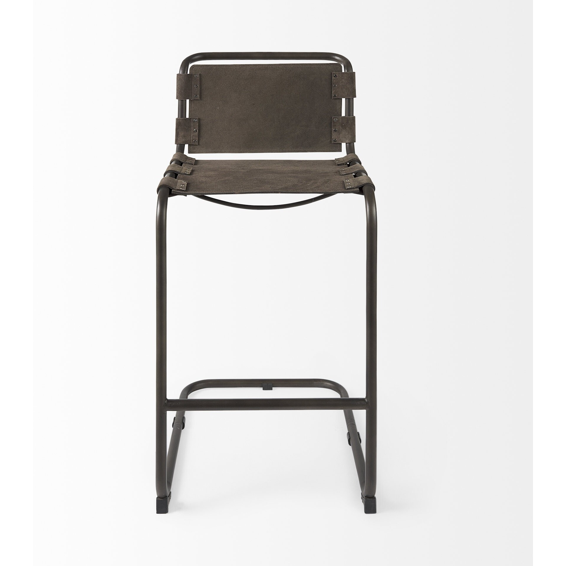 Dark Brown Leather Iron Framed Bar Stool