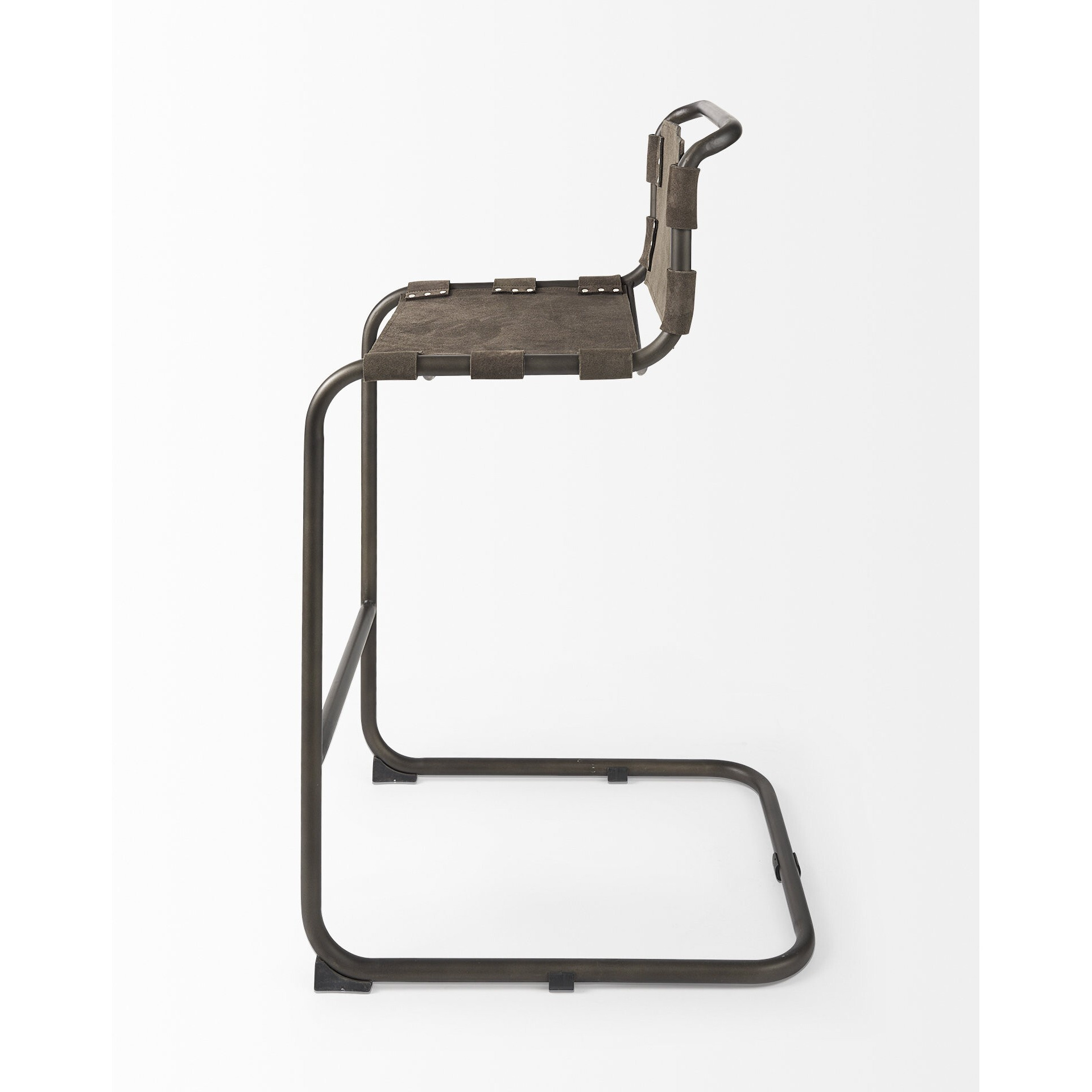 Dark Brown Leather Iron Framed Bar Stool