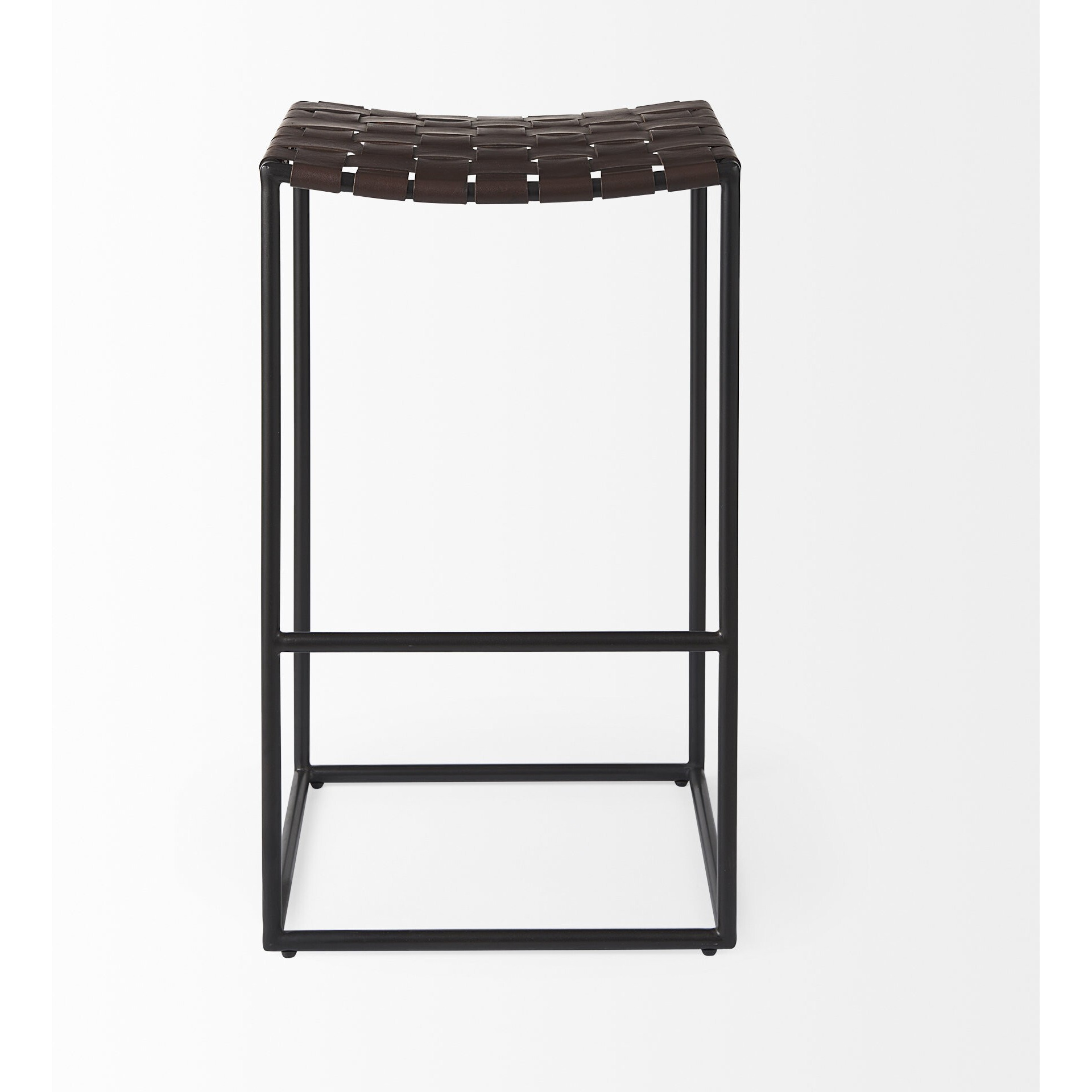 Dark Brown Woven Leather Bar Stool