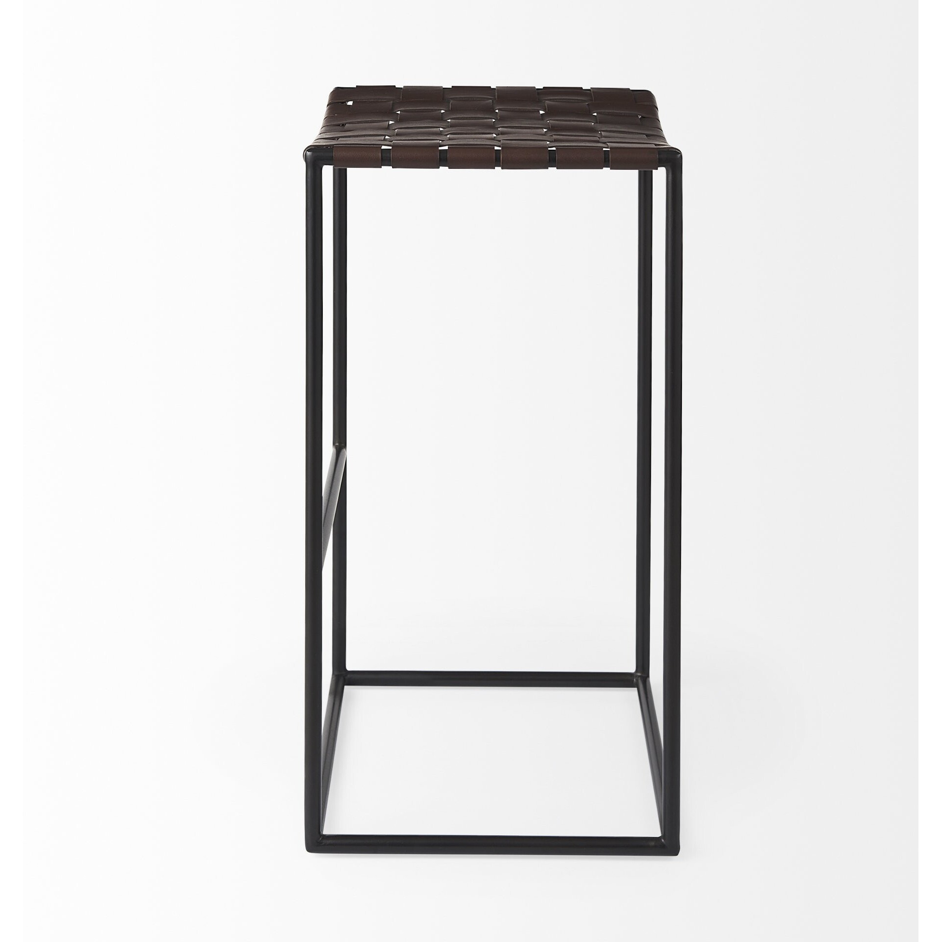 Dark Brown Woven Leather Bar Stool