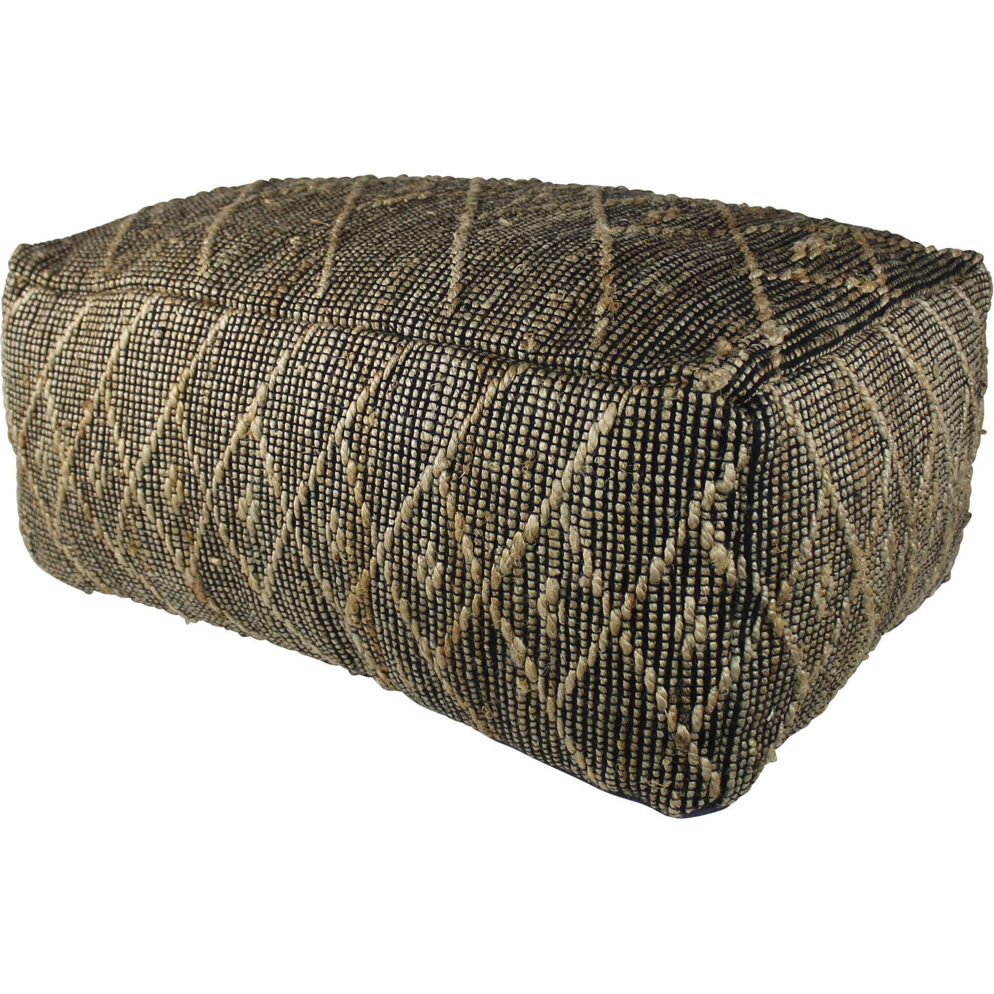Black Hemp Textured Rectangle Pouf