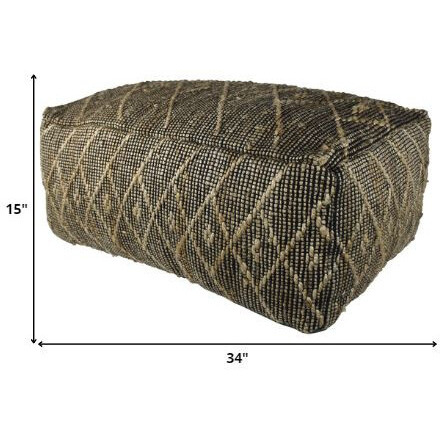 Black Hemp Textured Rectangle Pouf