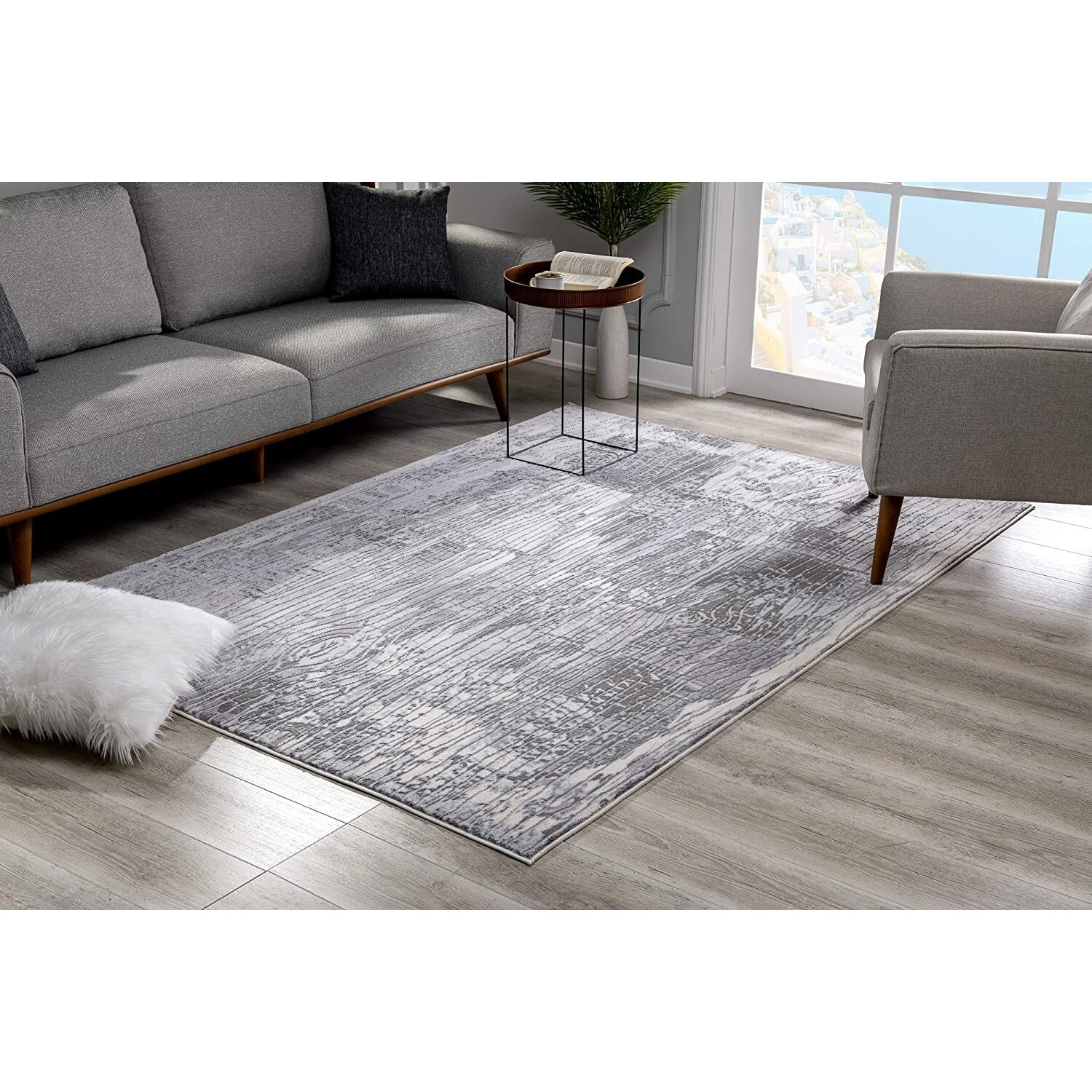 7 X 10 Blue Abstract Strokes Area Rug