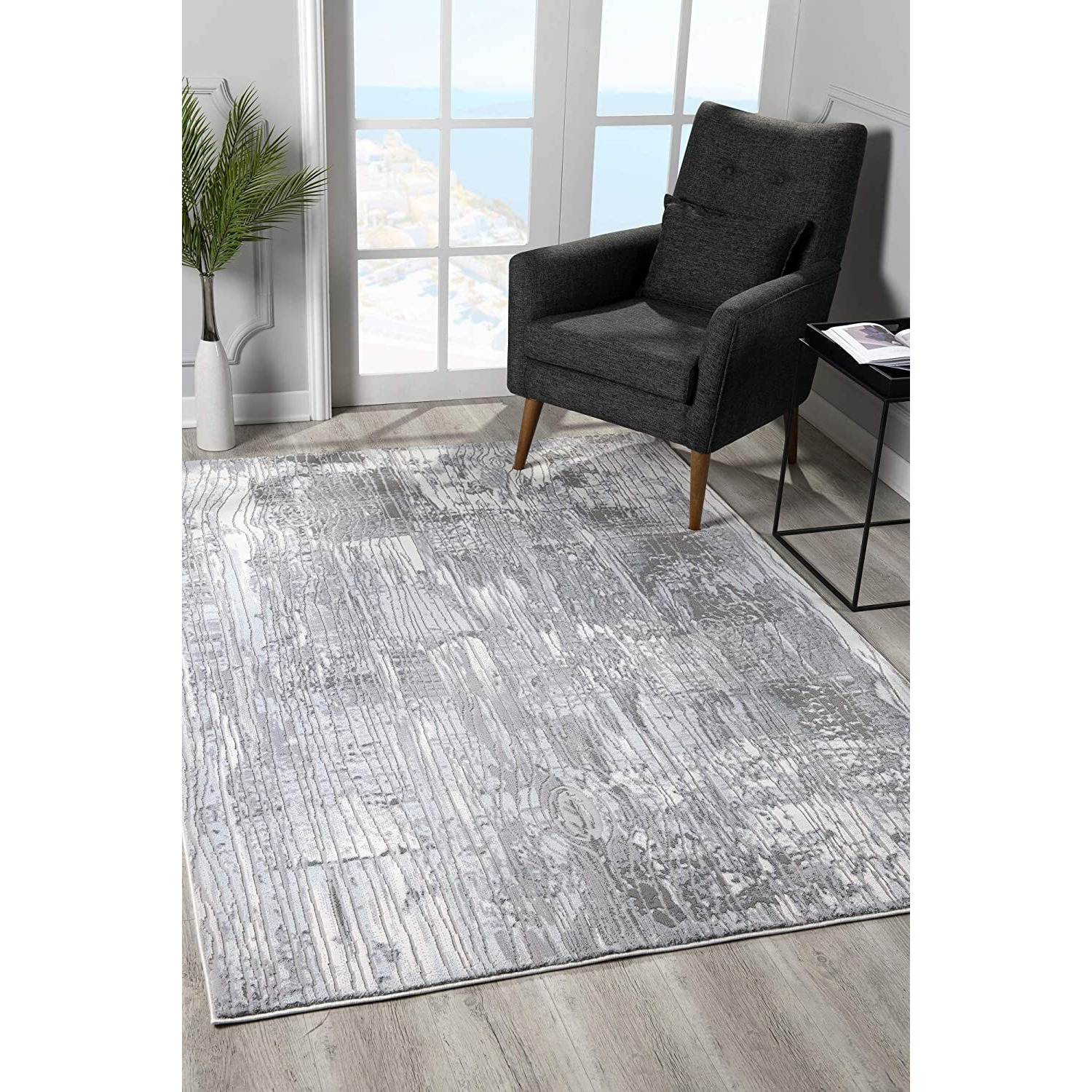 7 X 10 Blue Abstract Strokes Area Rug