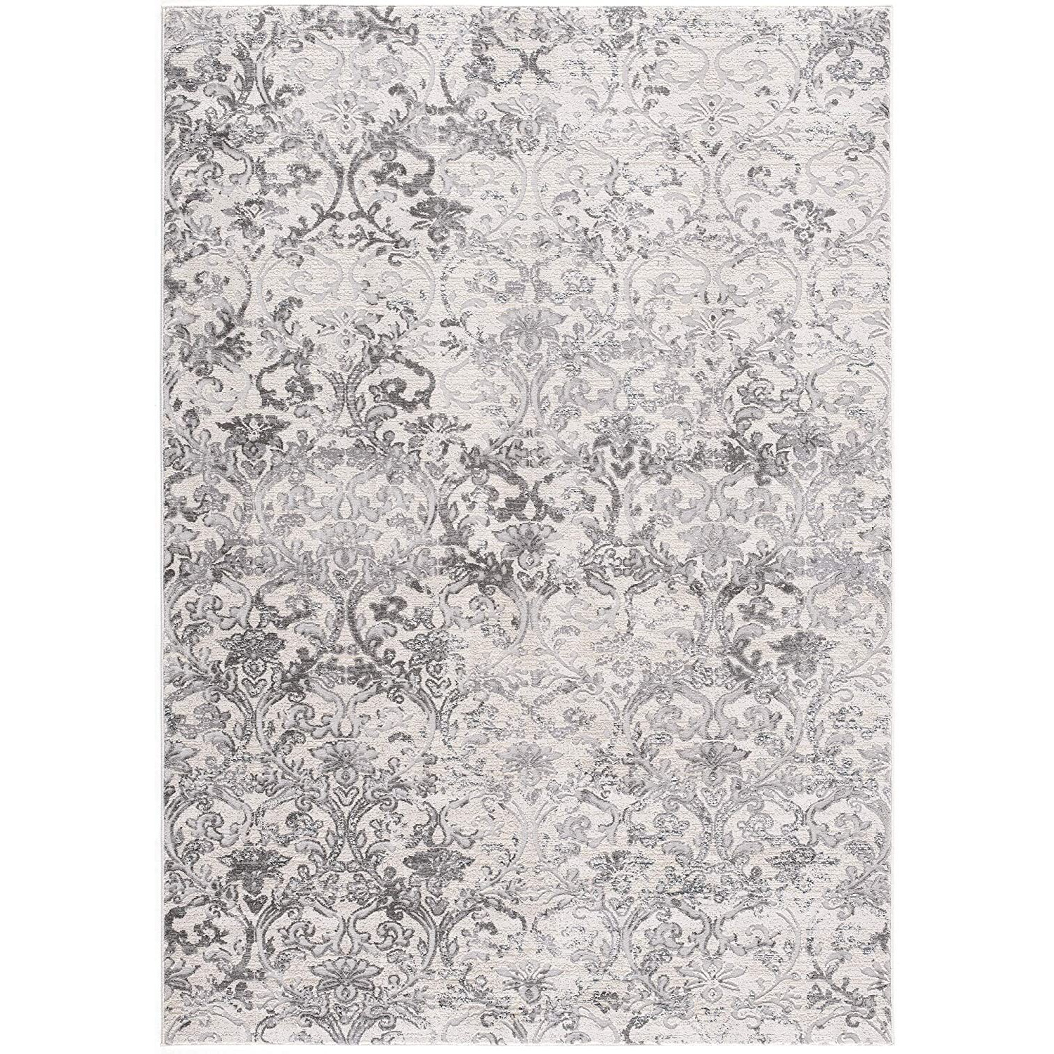 7 X 10 Cream And Gray Faded Filigree Area Rug