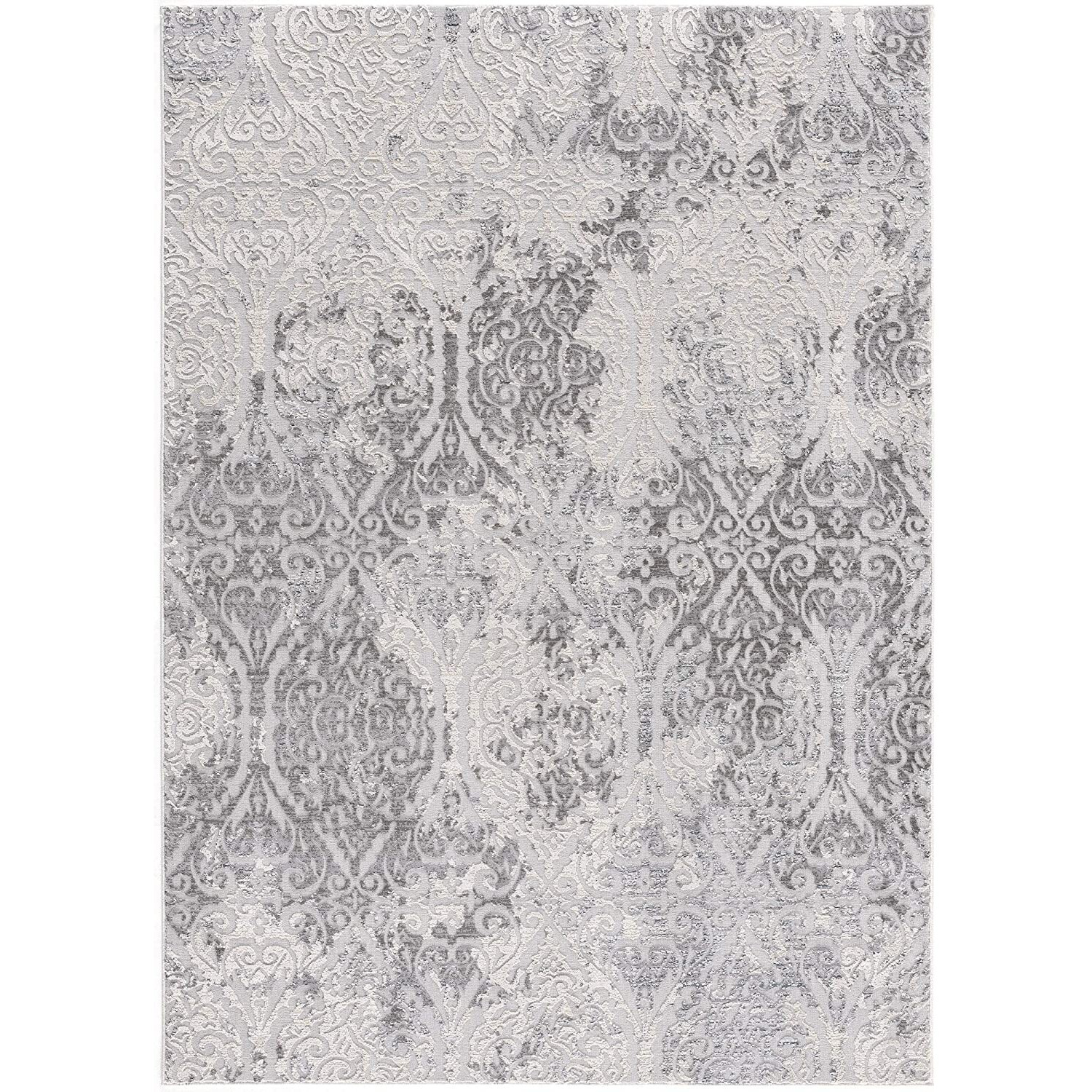 5 X 8 Cream And Gray Tinted Ogee Pattern Area Rug