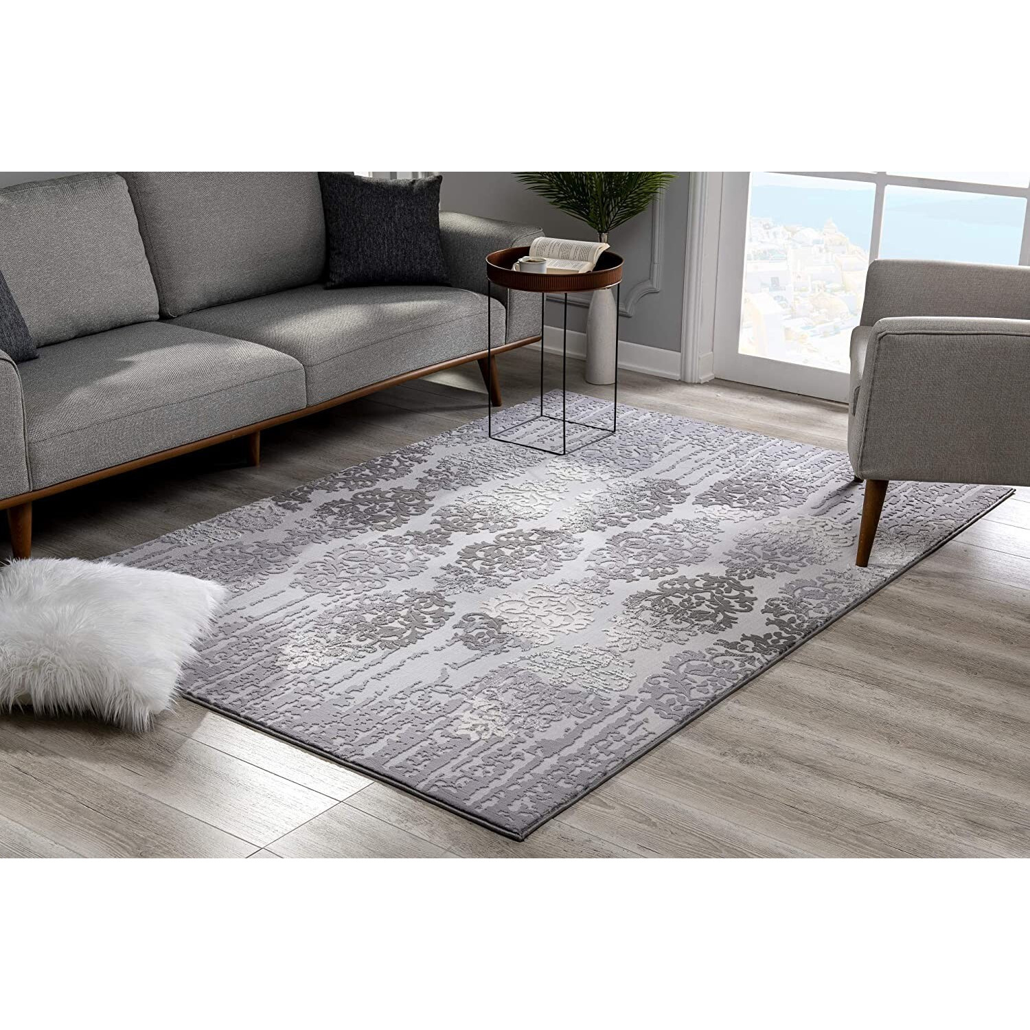 8 X 11 Gray Dripping Damask Area Rug