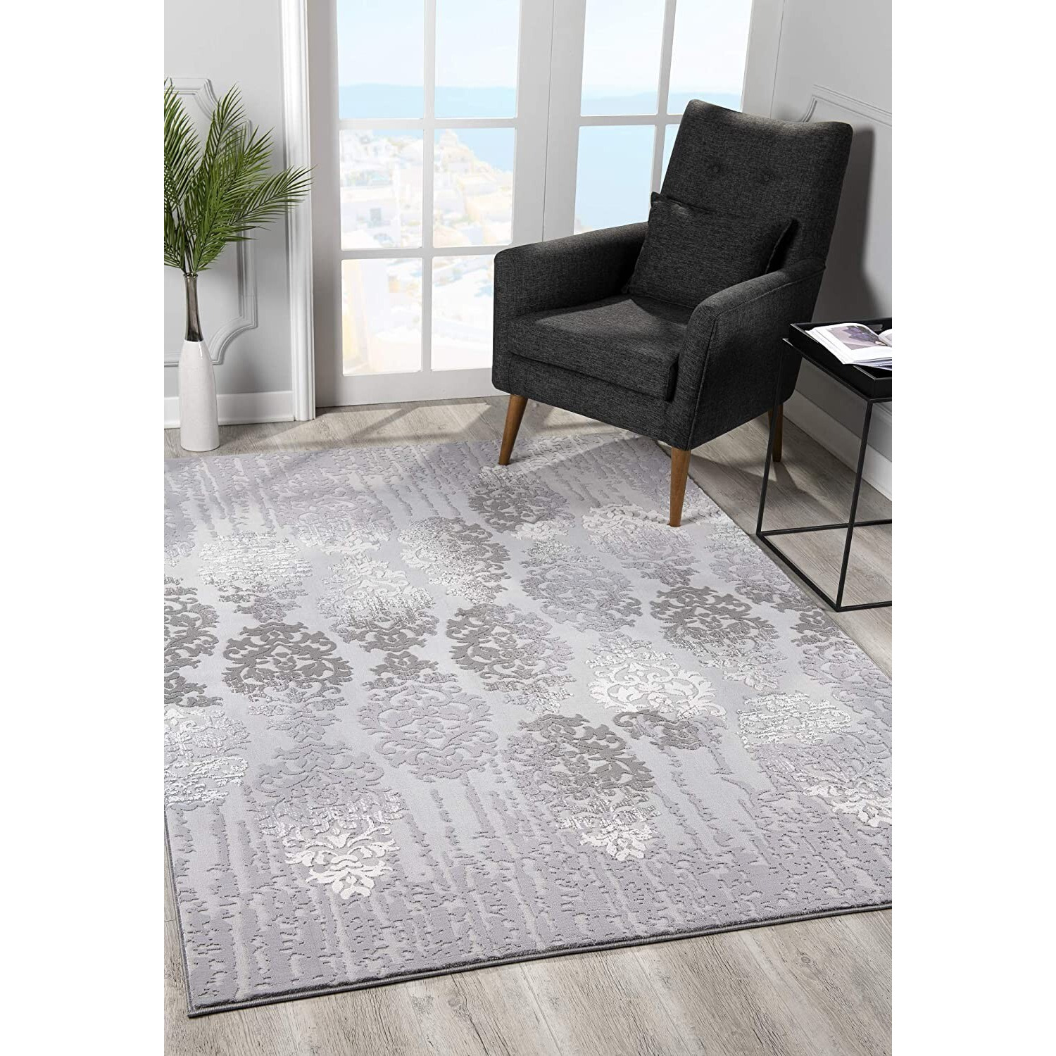 8 X 11 Gray Dripping Damask Area Rug