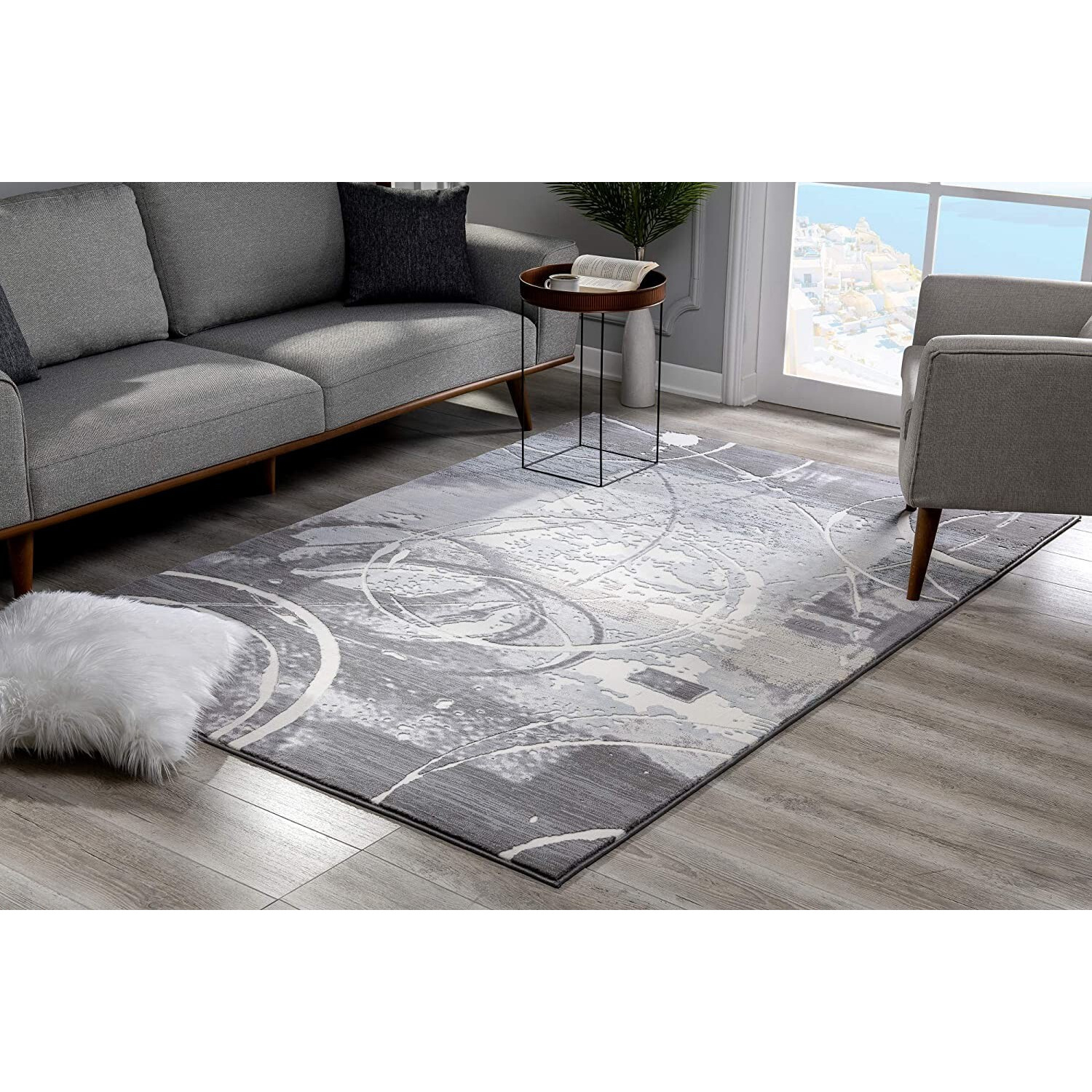 5 X 8 Gray Abstract Splatter Area Rug