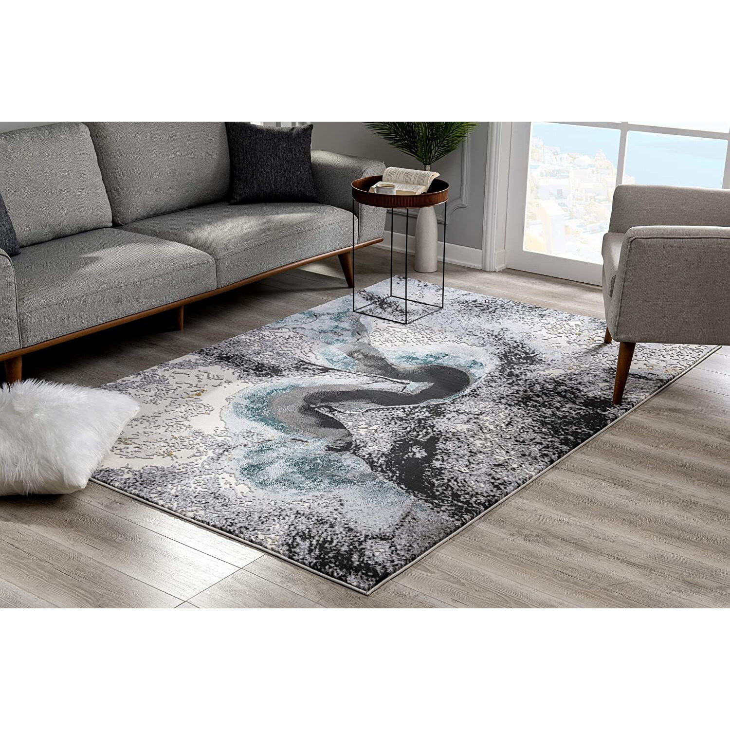 8 X 11 Black And Gray Abstract Whirlpool Area Rug