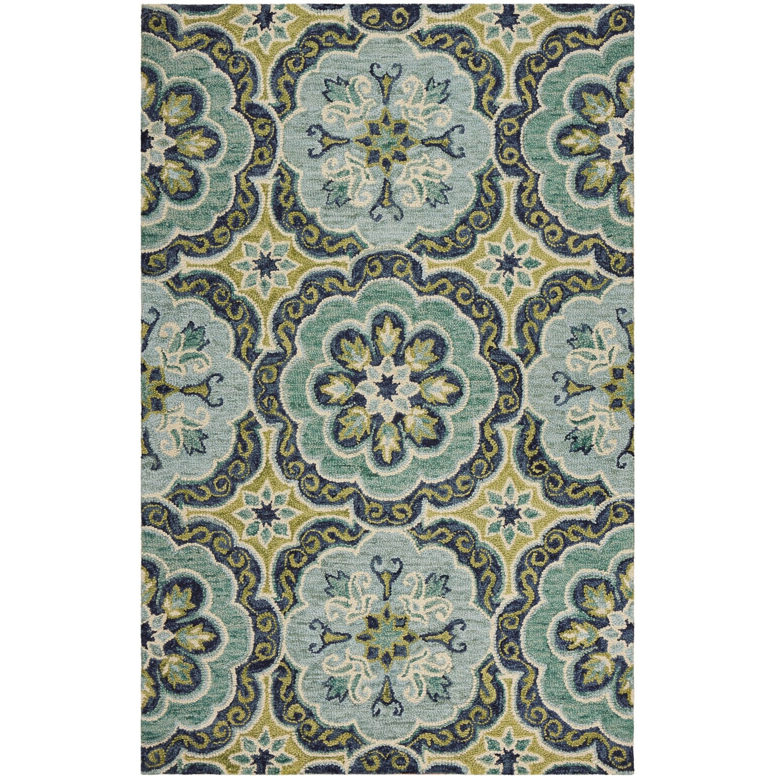 8 X 10' Green Floral Artwork Area Rug