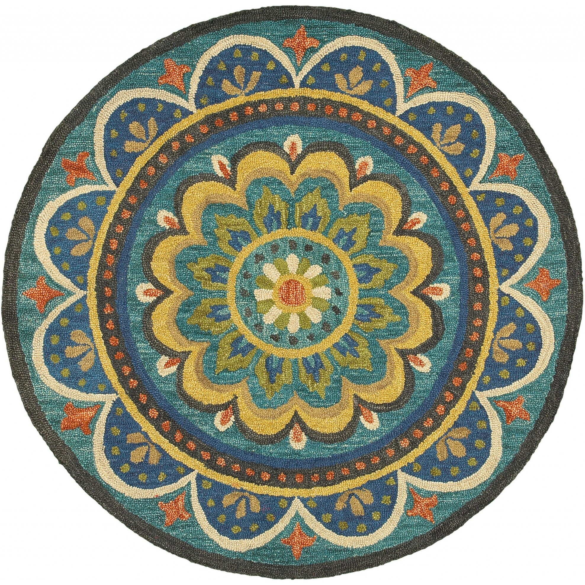 6 Round Blue Floral Mandala Area Rug