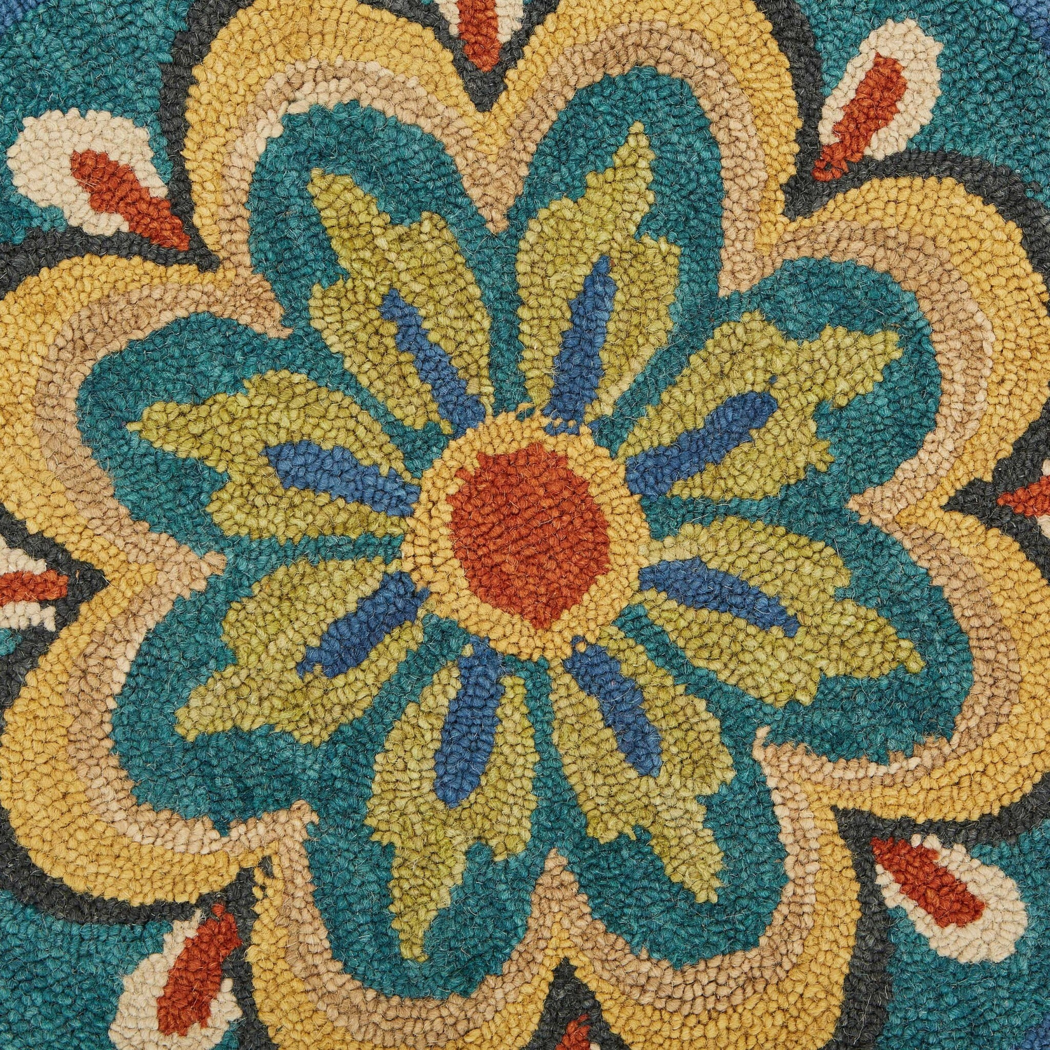 6 Round Blue Floral Mandala Area Rug