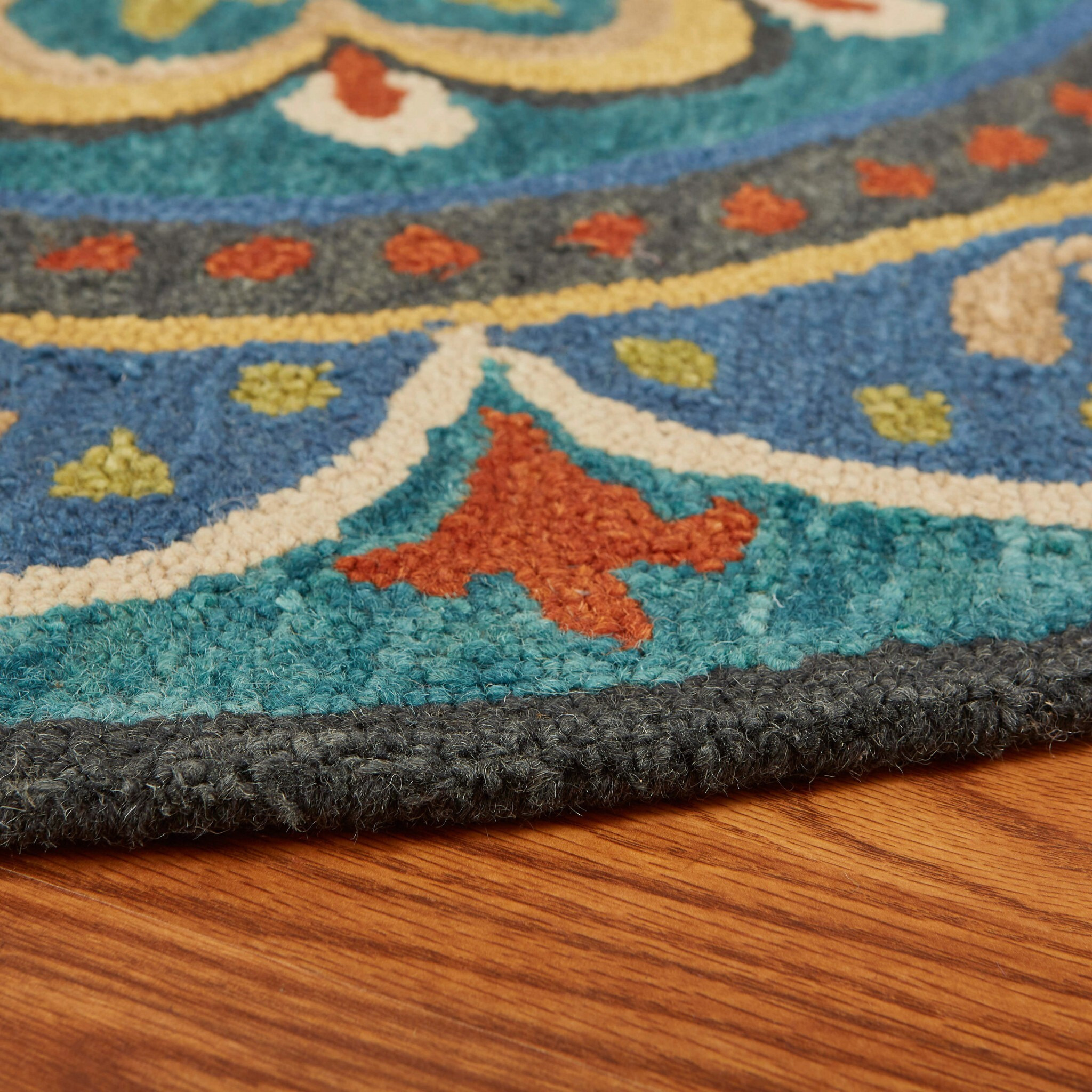 6 Round Blue Floral Mandala Area Rug