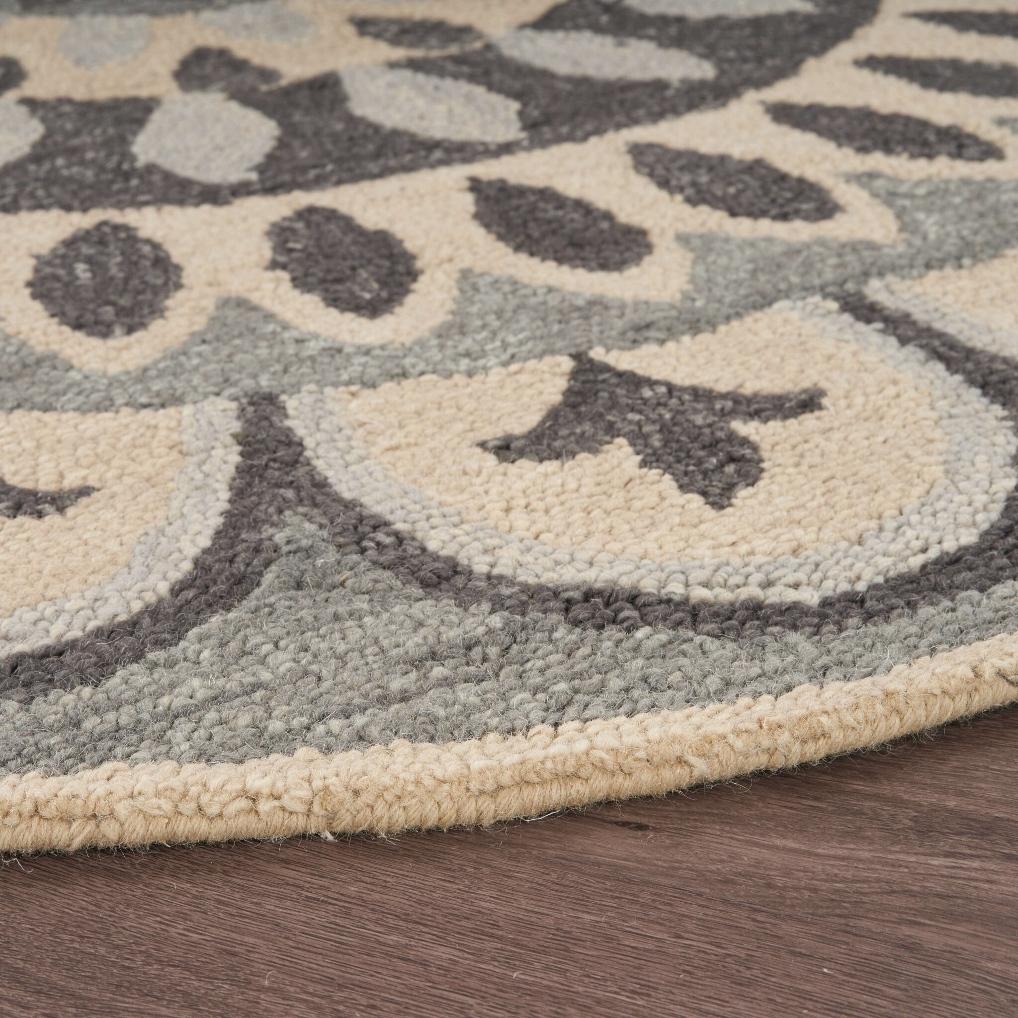 4 Round Gray Floral Bloom Area Rug