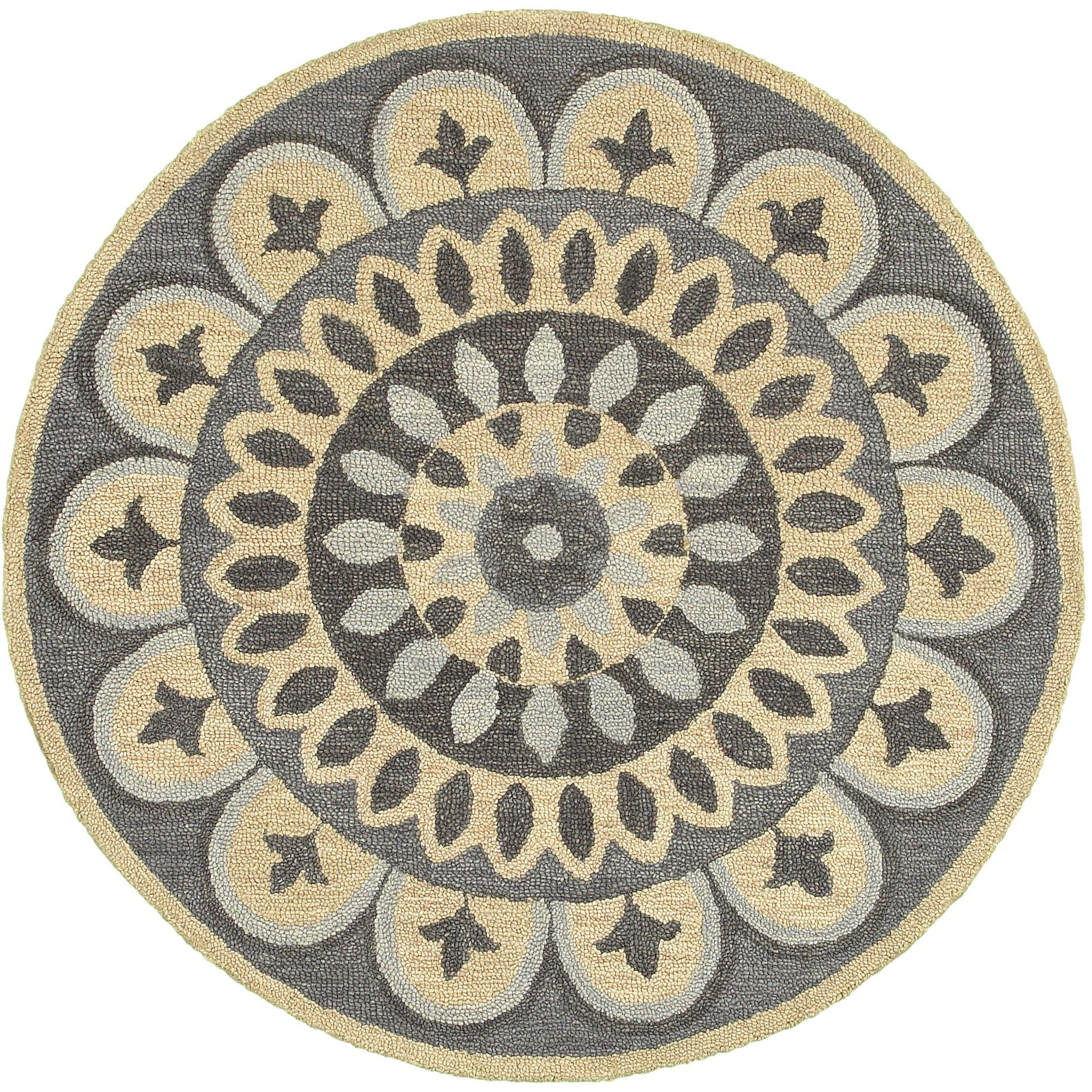 6 Round Gray Floral Bloom Area Rug